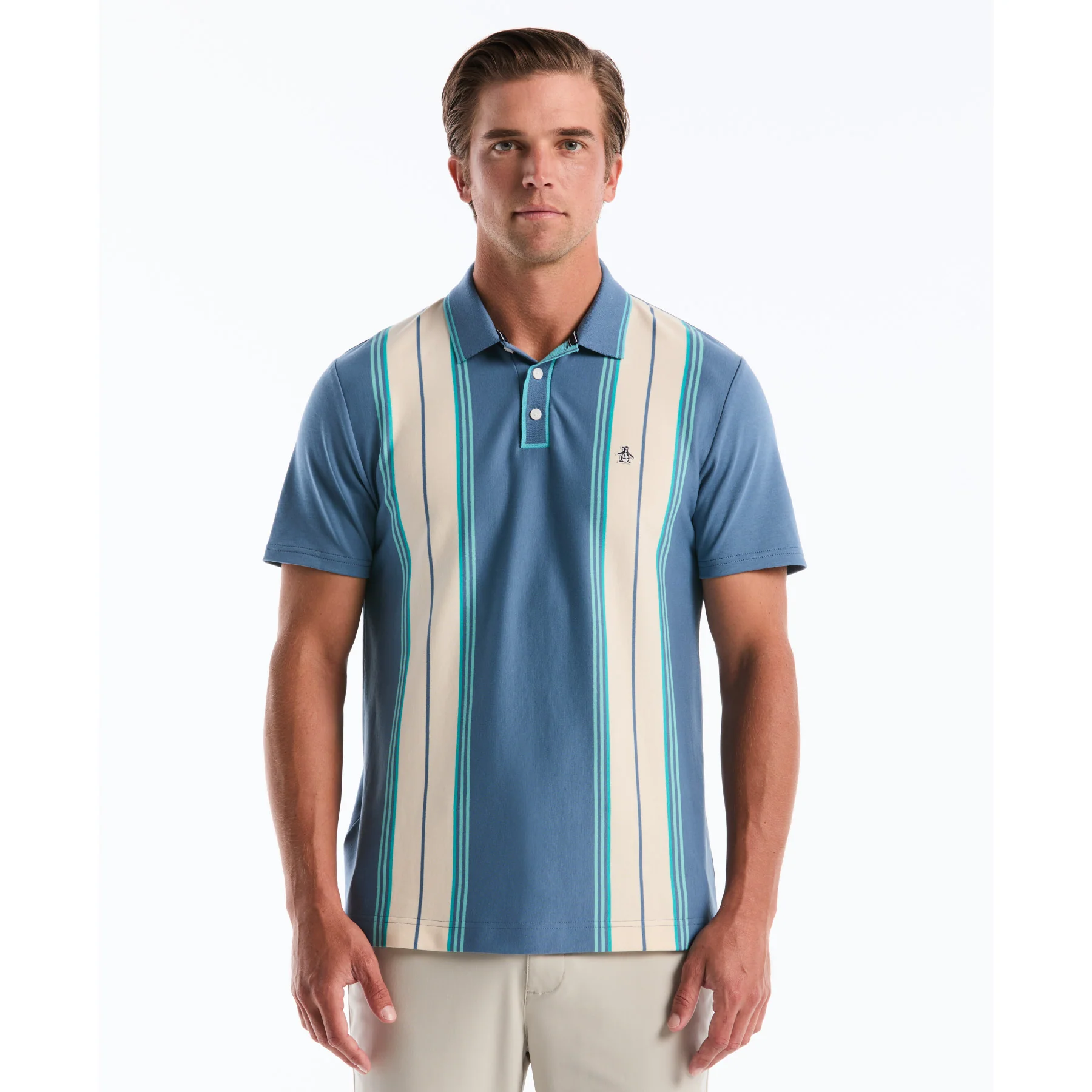Jacquard Vertical Stripe Polo Shirt In Copen Blue