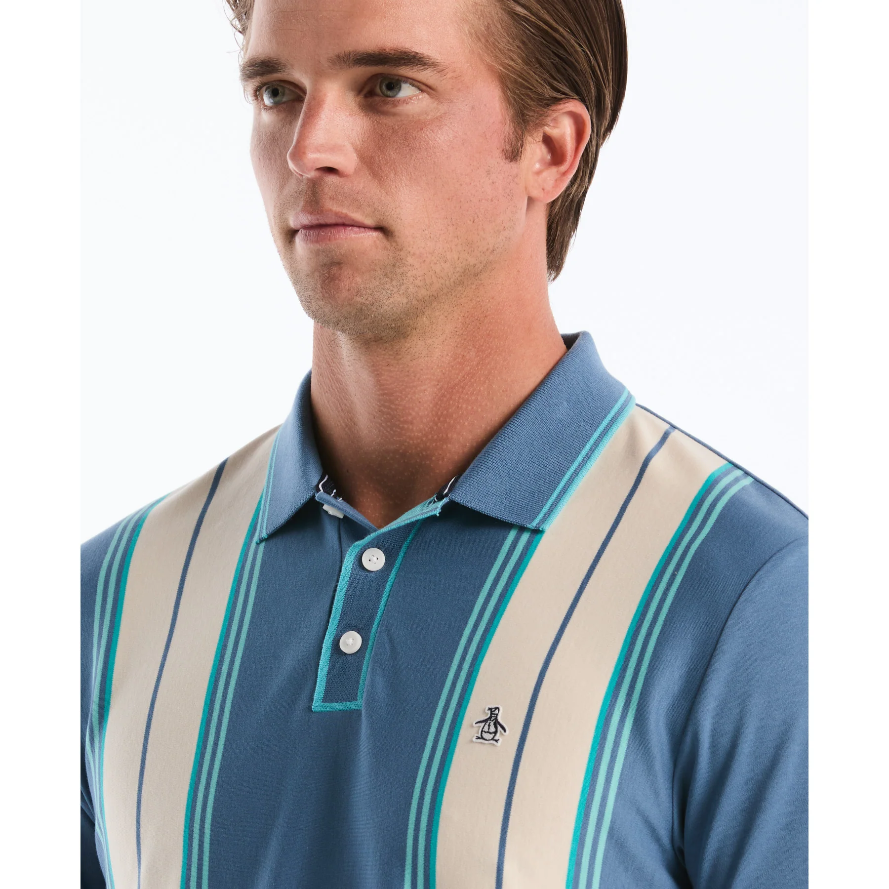 Jacquard Vertical Stripe Polo Shirt In Copen Blue - Image 3