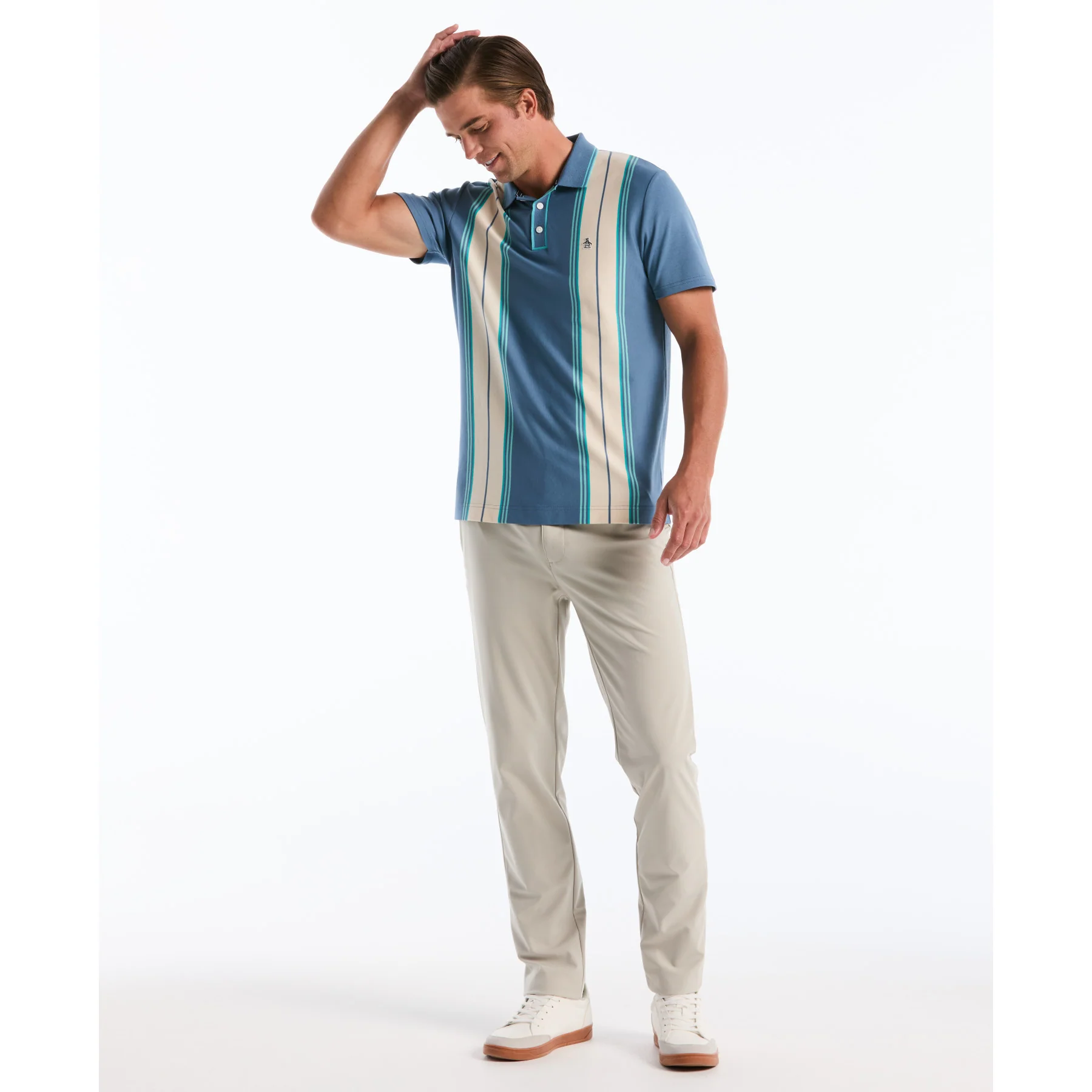 Jacquard Vertical Stripe Polo Shirt In Copen Blue - Image 4