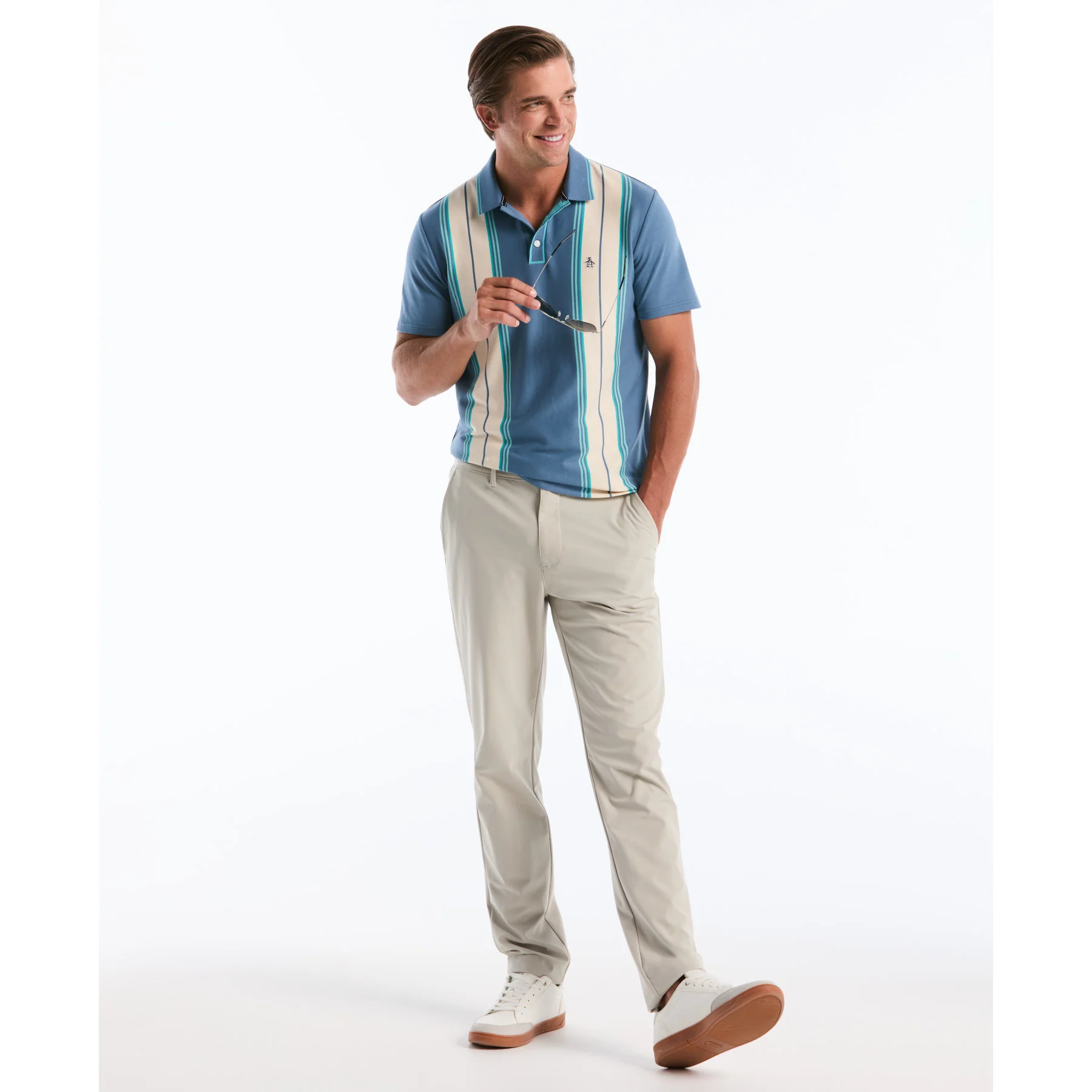 Jacquard Vertical Stripe Polo Shirt In Copen Blue - Image 5