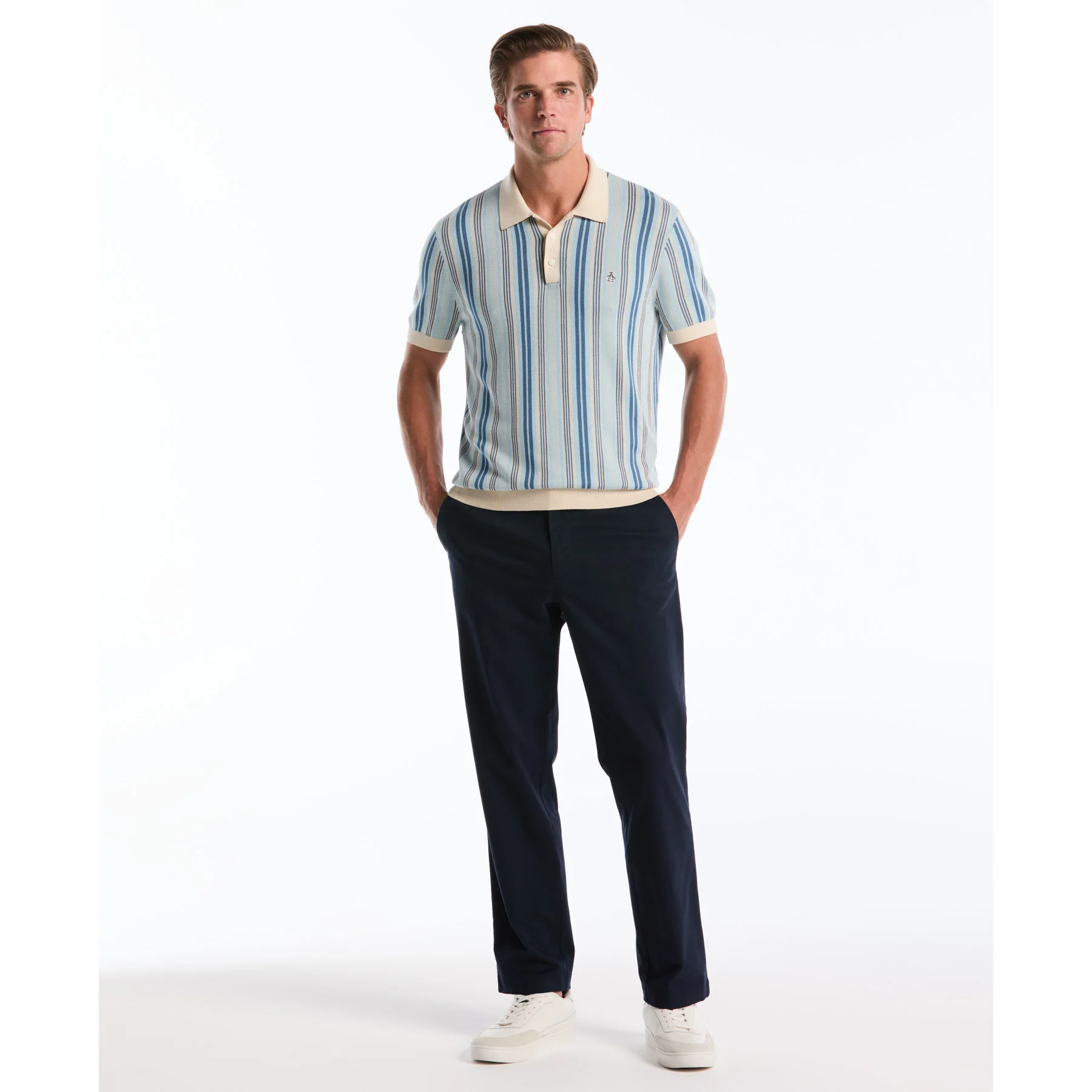 Jacquard Vertical Stripe Sweater Polo In Birch - Image 2