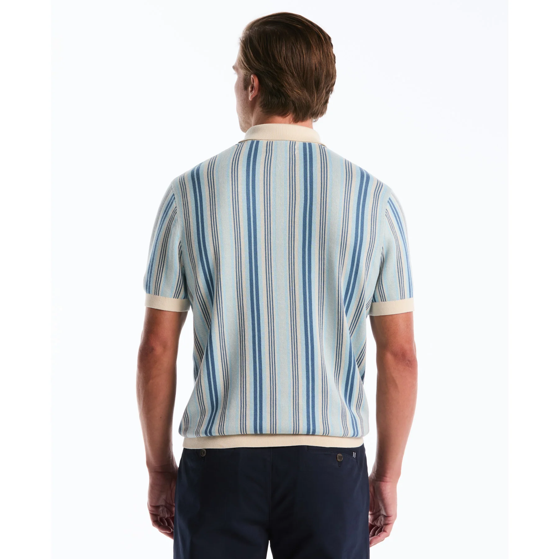 Jacquard Vertical Stripe Sweater Polo In Birch - Image 3