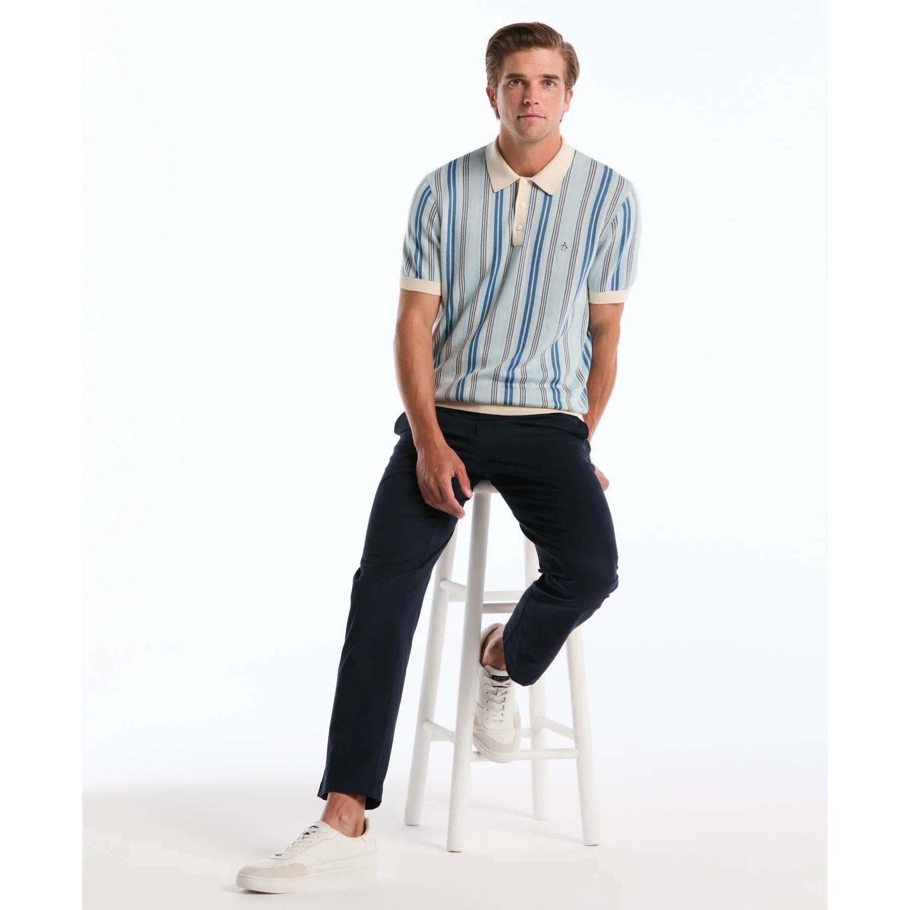 Jacquard Vertical Stripe Sweater Polo In Birch - Image 5
