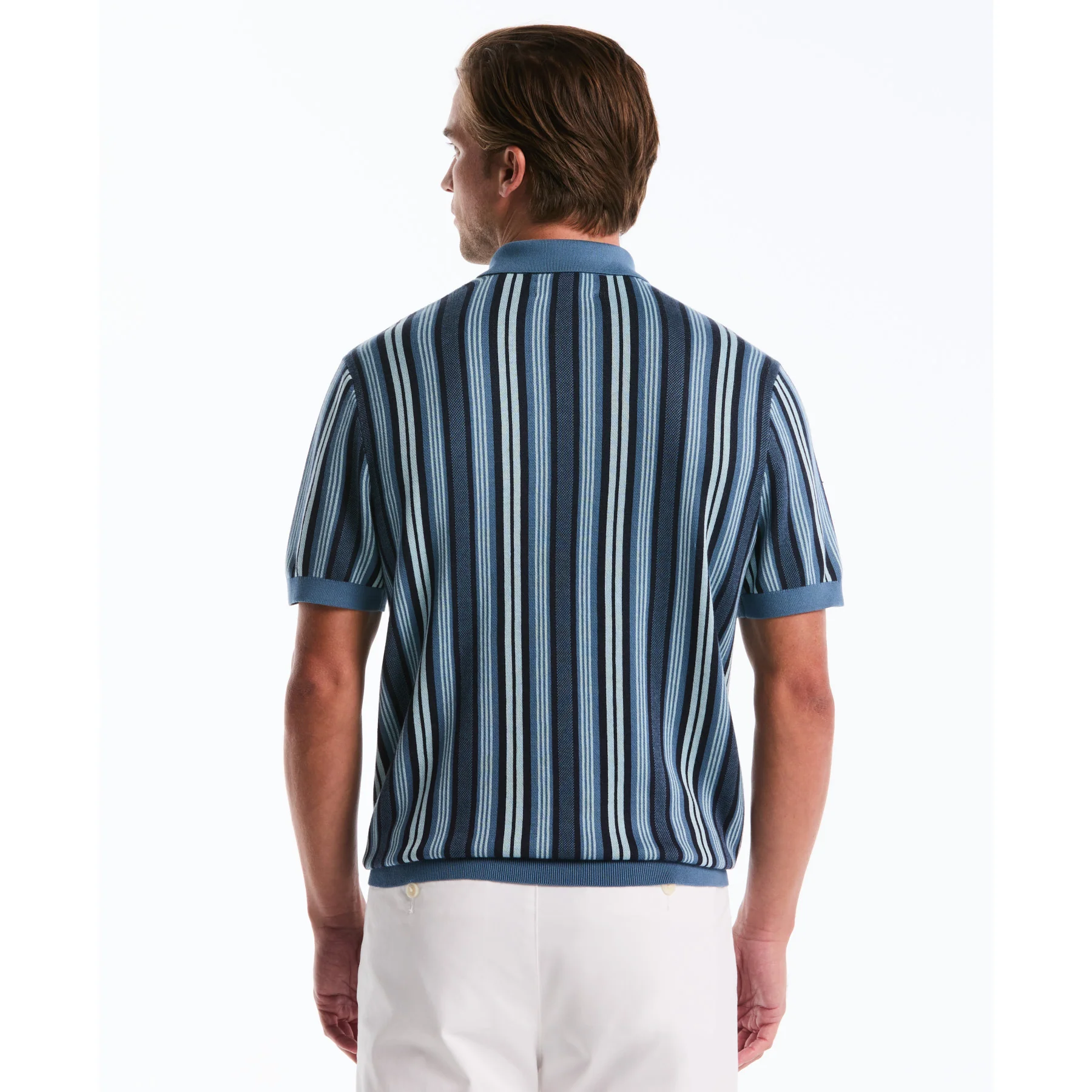 Jacquard Vertical Stripe Sweater Polo In Copen Blue - Image 3