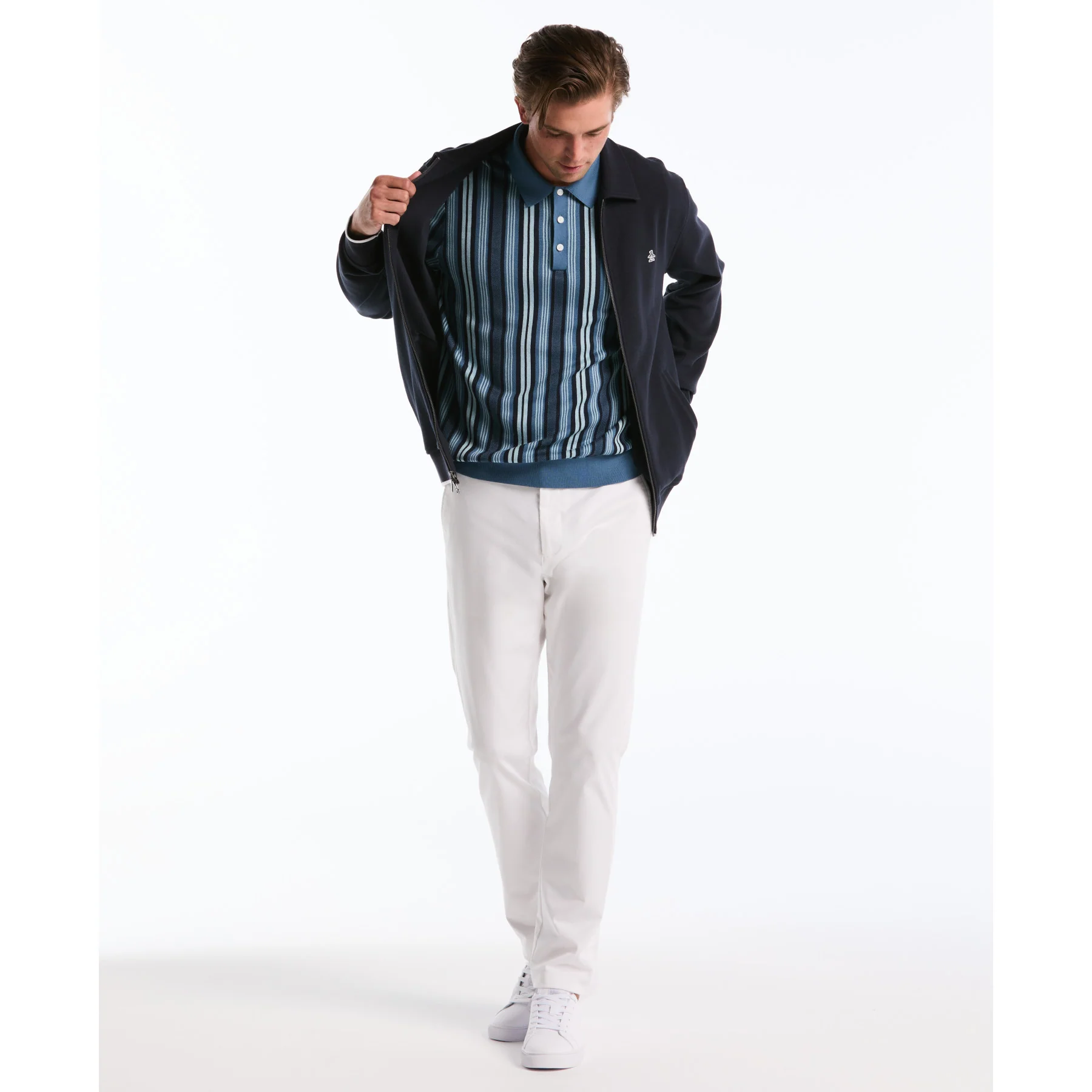 Jacquard Vertical Stripe Sweater Polo In Copen Blue - Image 5