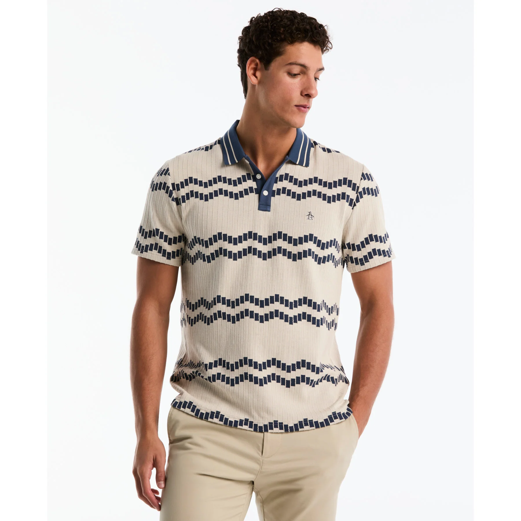 Jacquard Wavy Tiles Polo Shirt In Birch