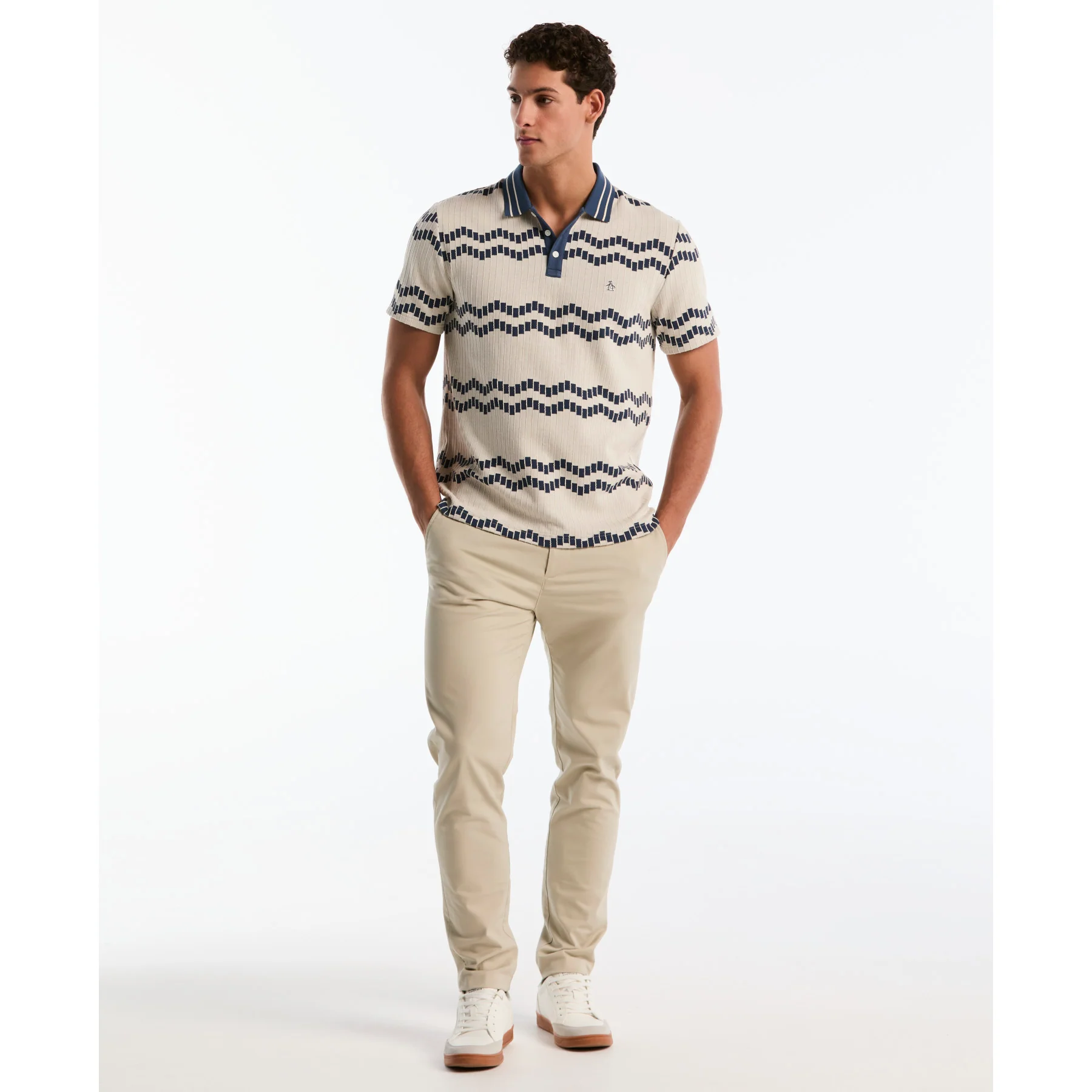 Jacquard Wavy Tiles Polo Shirt In Birch - Image 2