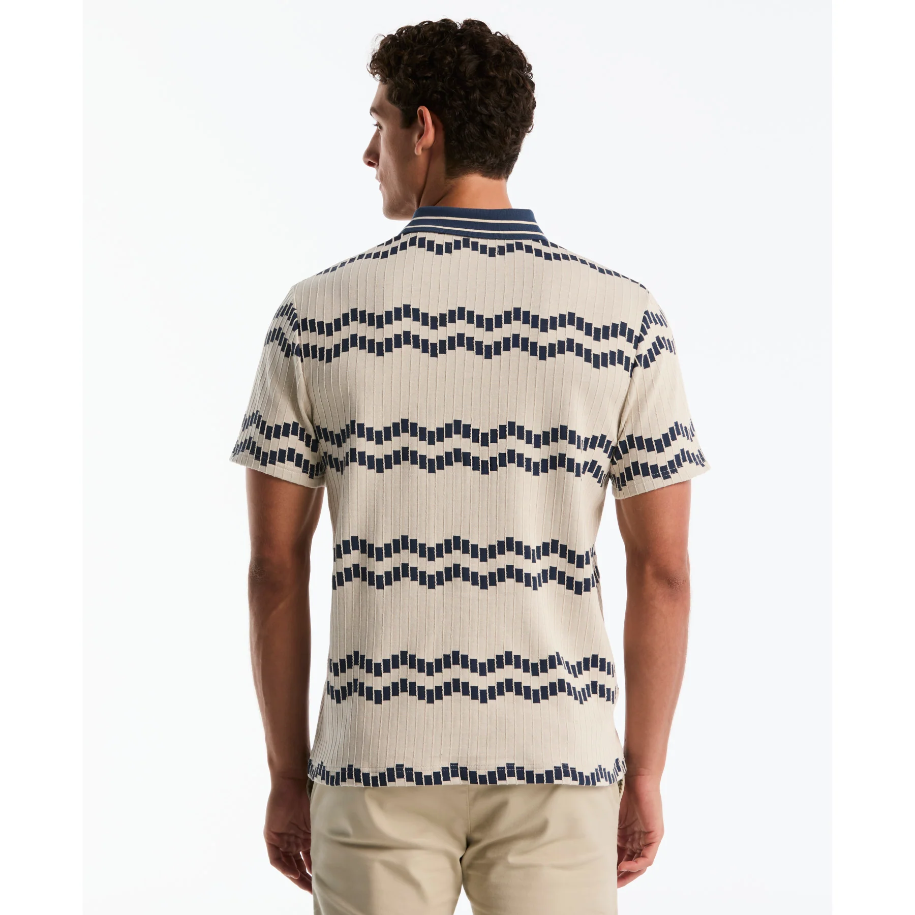 Jacquard Wavy Tiles Polo Shirt In Birch - Image 3