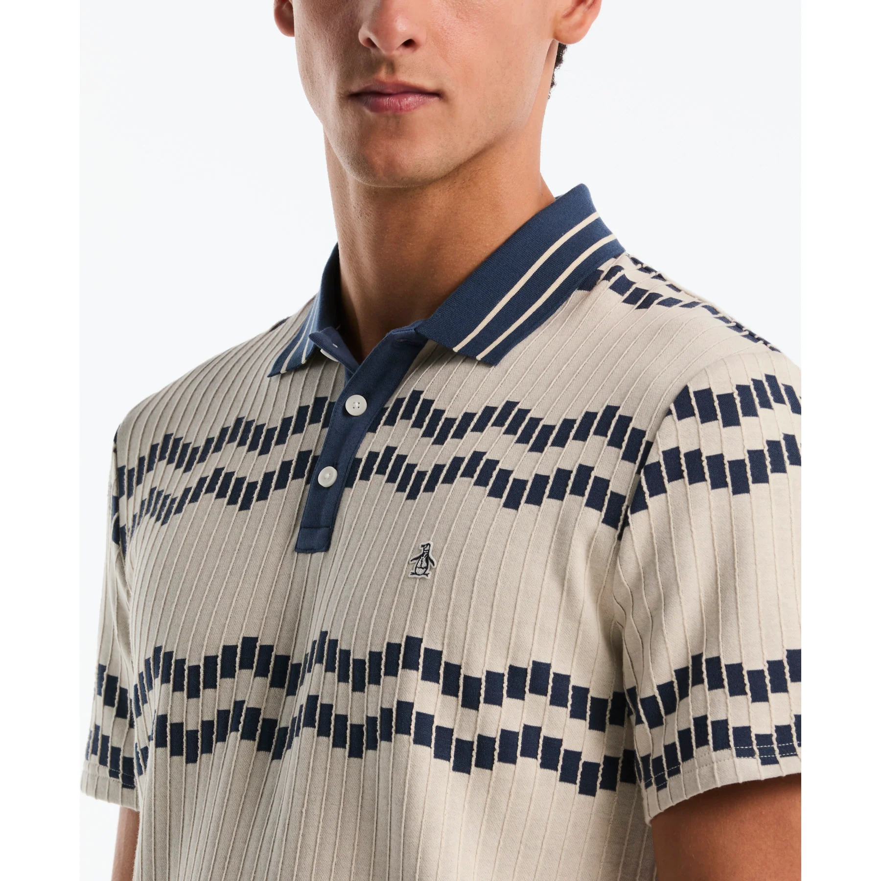 Jacquard Wavy Tiles Polo Shirt In Birch - Image 4
