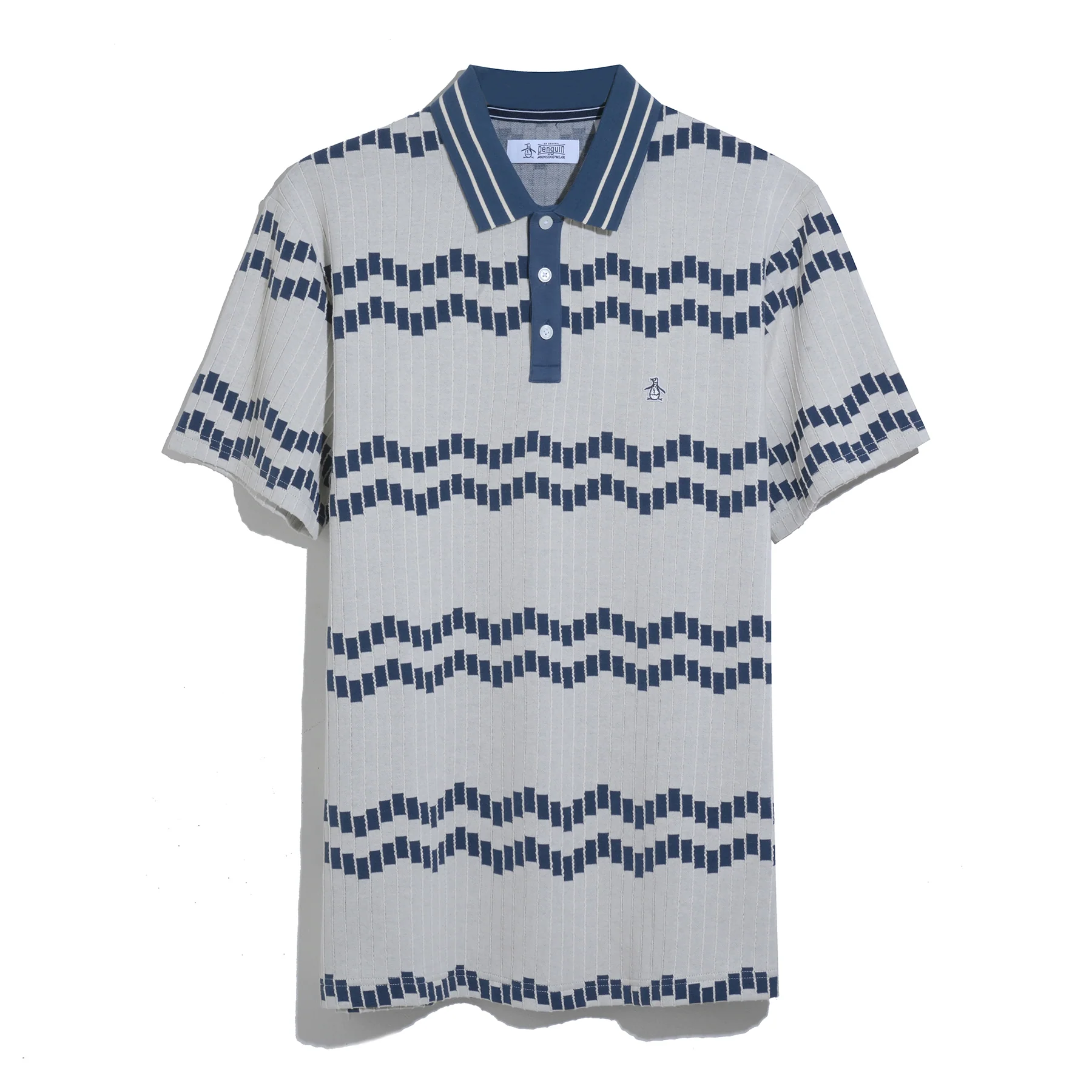 Jacquard Wavy Tiles Polo Shirt In Birch - Image 6