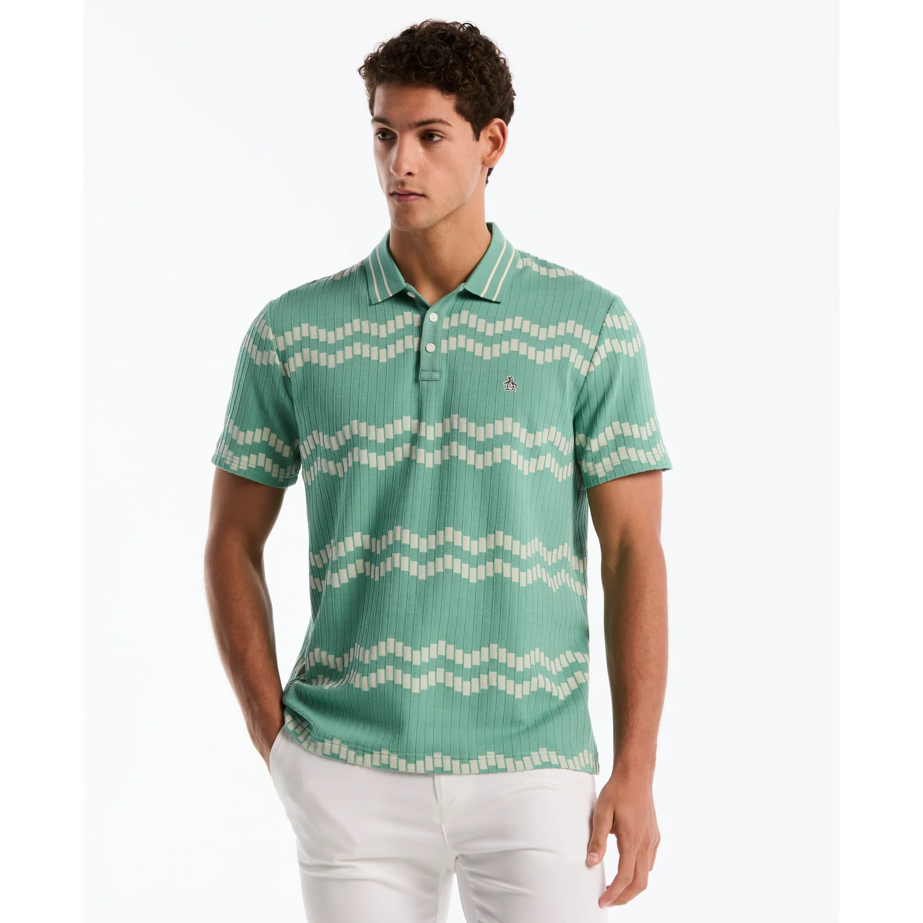 Jacquard Wavy Tiles Polo Shirt In Beryl Green