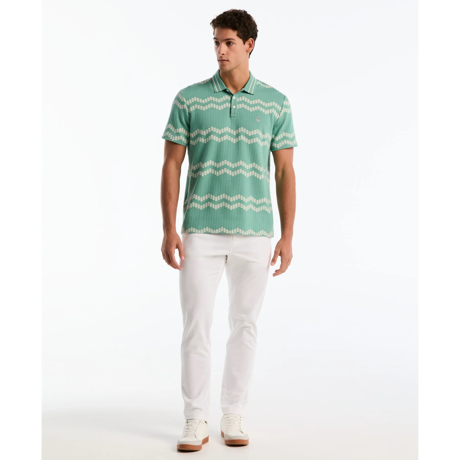 Jacquard Wavy Tiles Polo Shirt In Beryl Green - Image 2