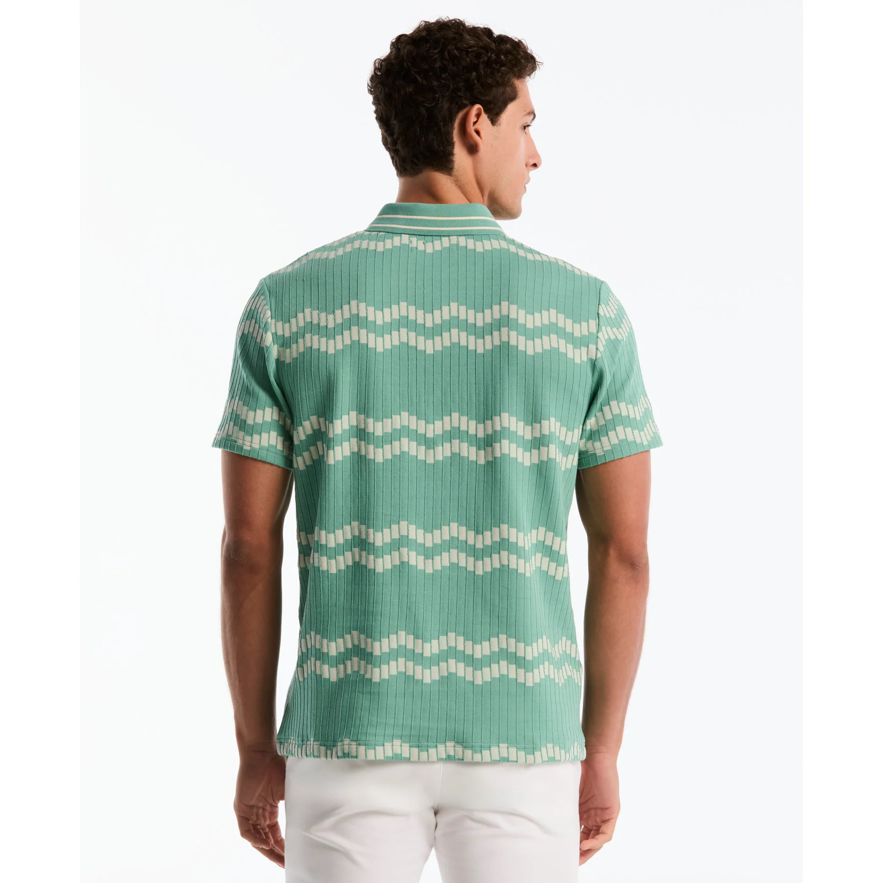 Jacquard Wavy Tiles Polo Shirt In Beryl Green - Image 3