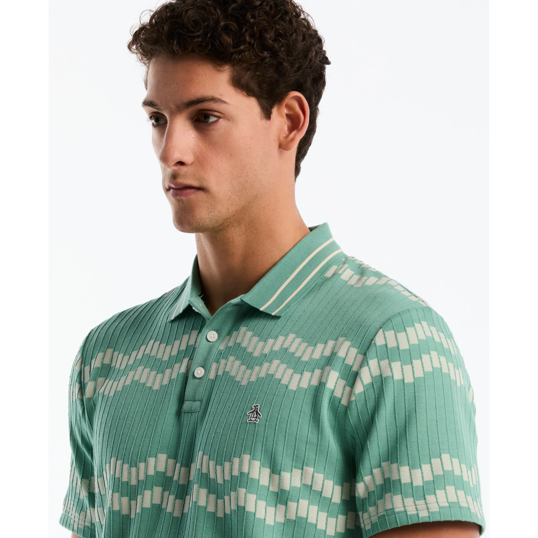 Jacquard Wavy Tiles Polo Shirt In Beryl Green - Image 4