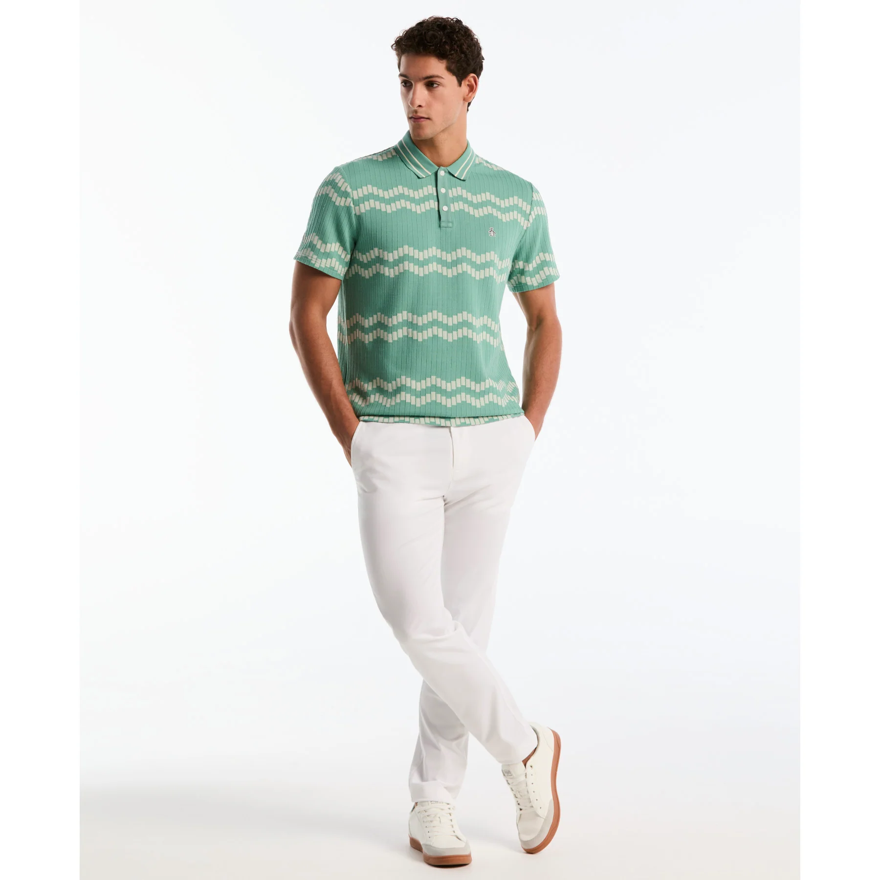Jacquard Wavy Tiles Polo Shirt In Beryl Green - Image 5