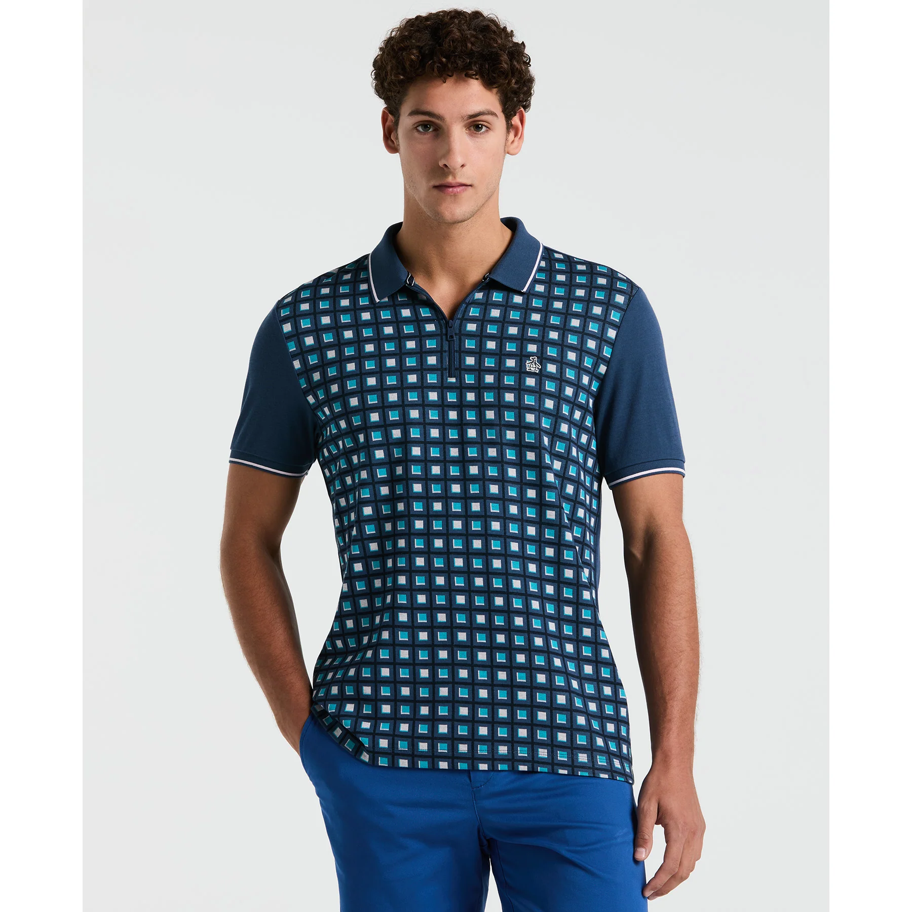 Jacquard Front 1/4 Zip Polo Shirt In Sargasso Sea
