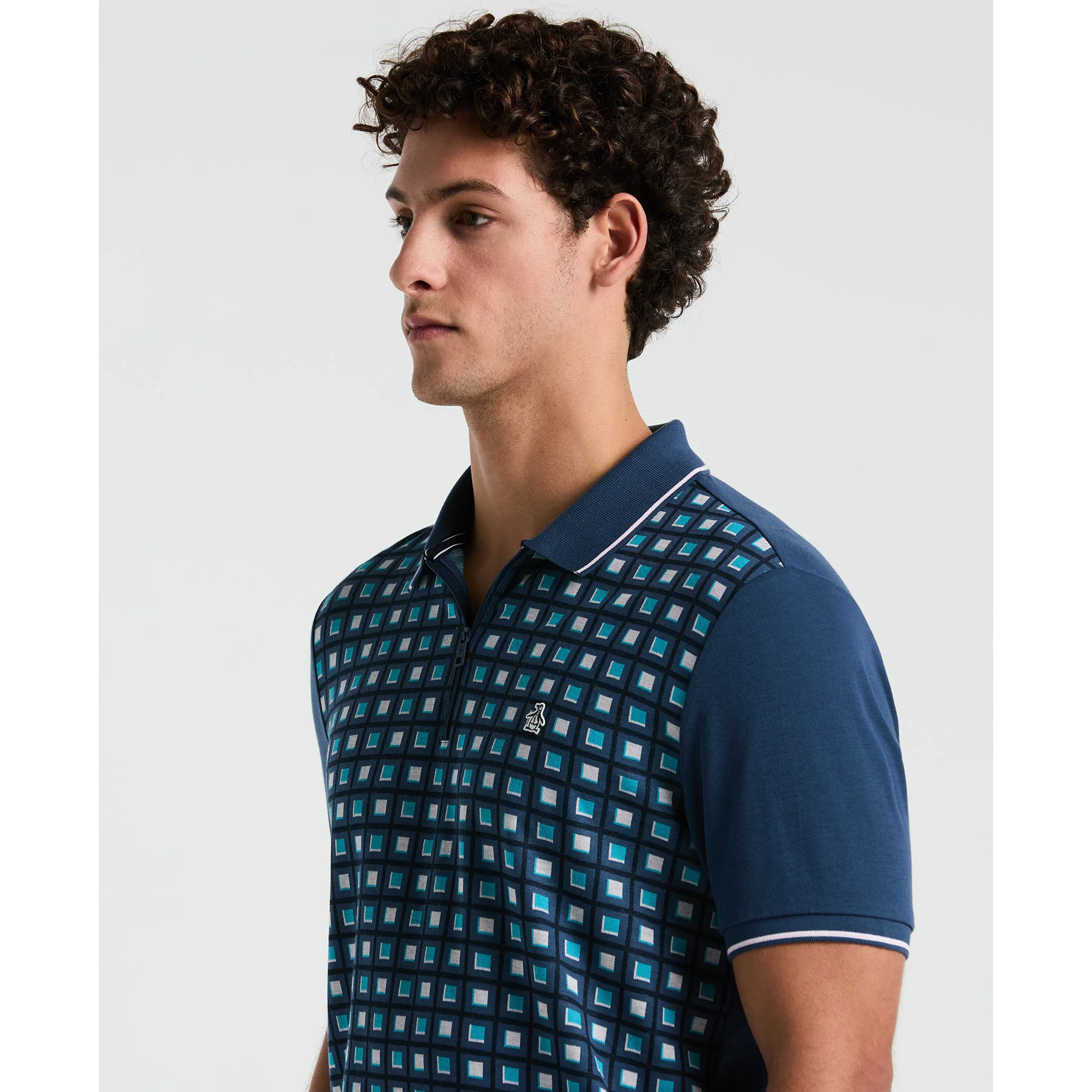 Jacquard Front 1/4 Zip Polo Shirt In Sargasso Sea - Image 3