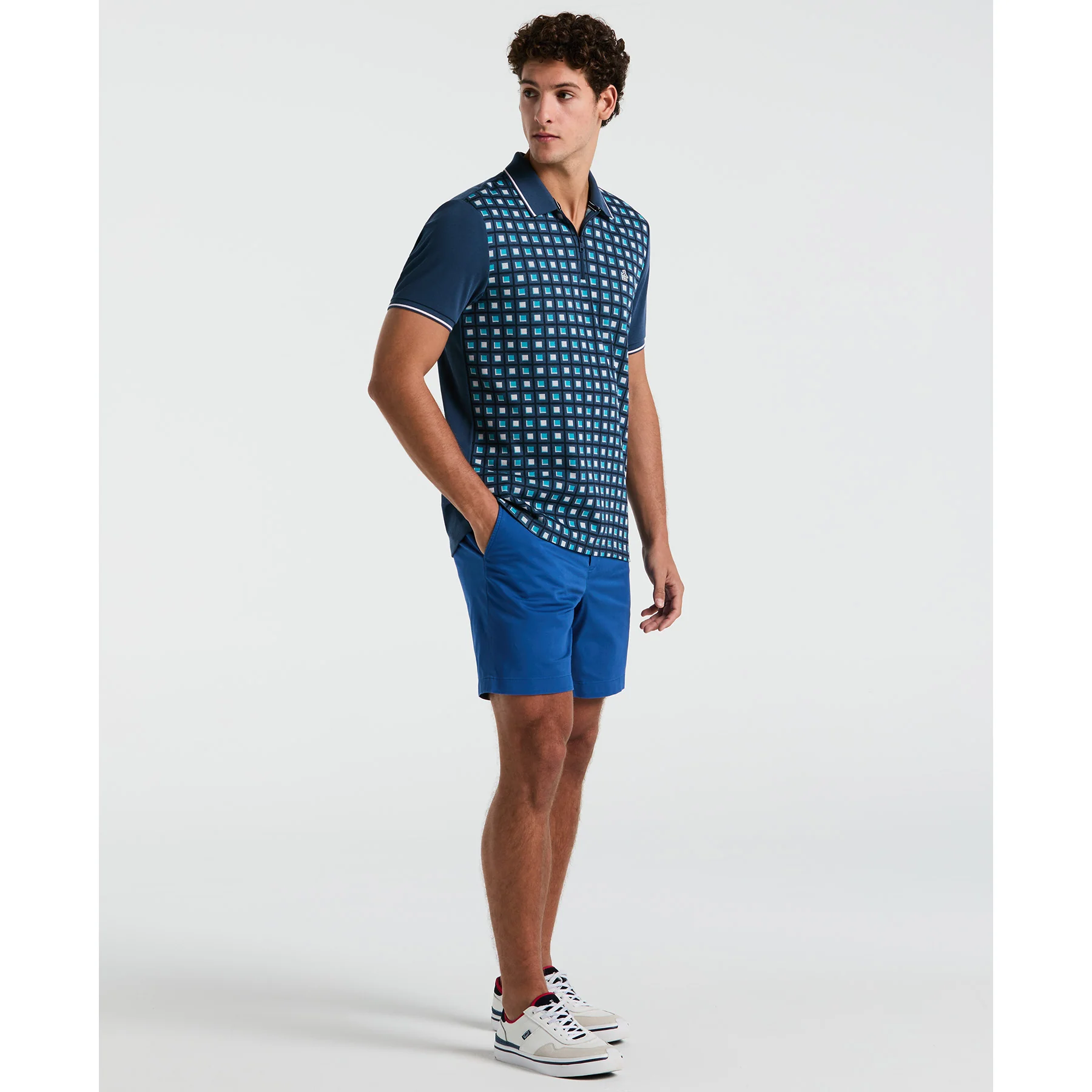 Jacquard Front 1/4 Zip Polo Shirt In Sargasso Sea - Image 4
