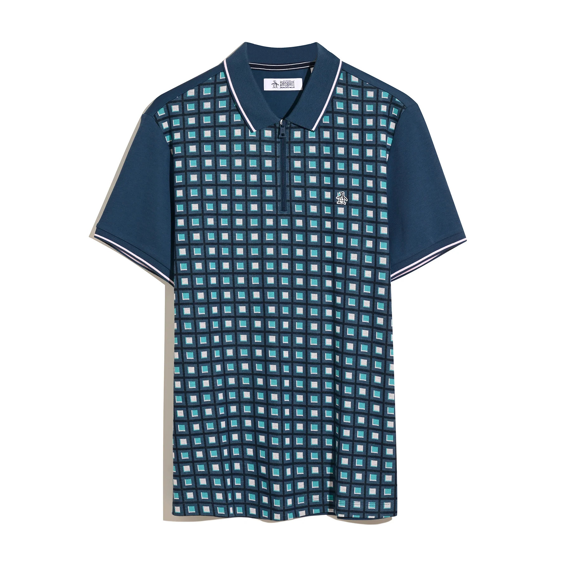 Jacquard Front 1/4 Zip Polo Shirt In Sargasso Sea - Image 5