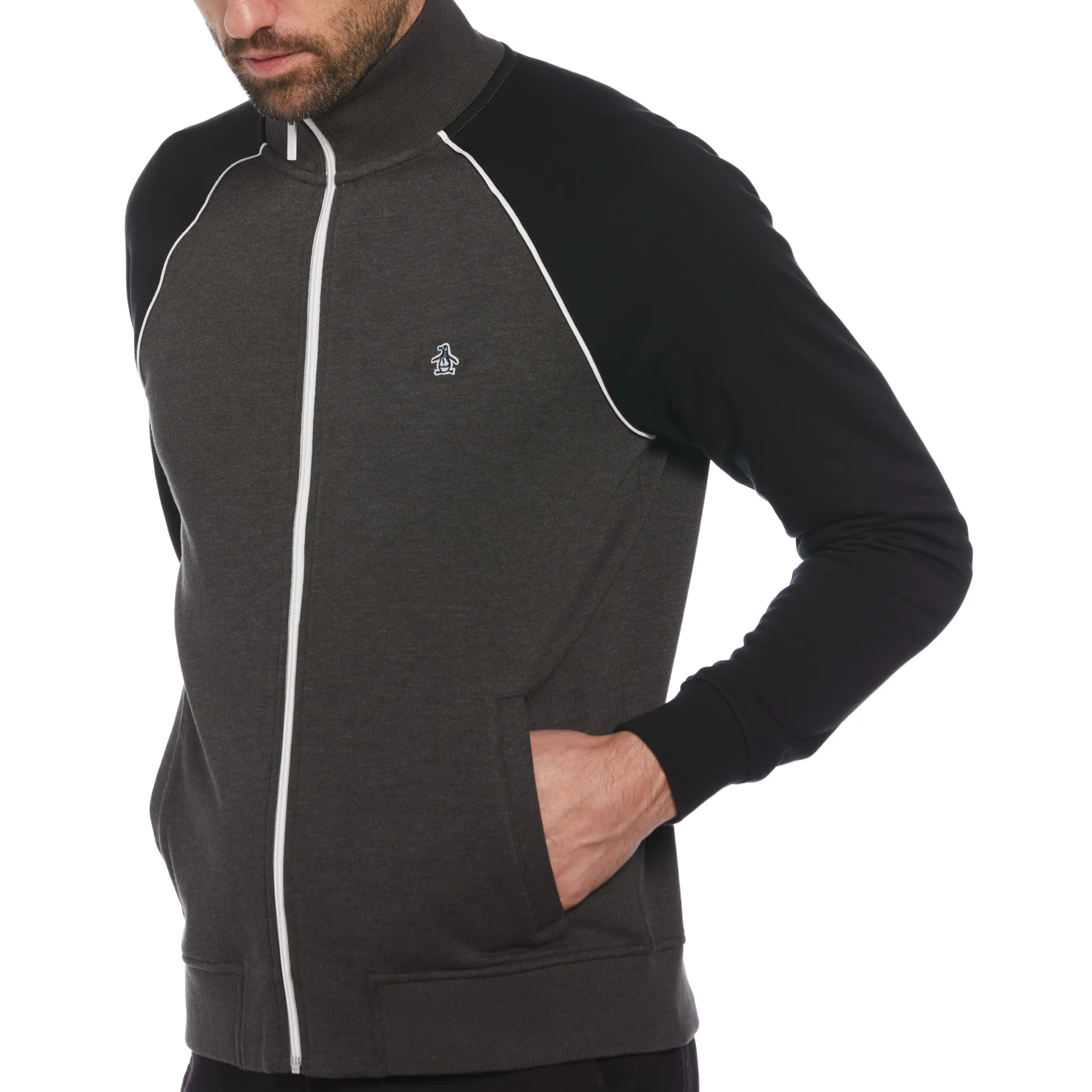 Knit Fleece Track Jacket In Dark Charcoal Heather - Image 3