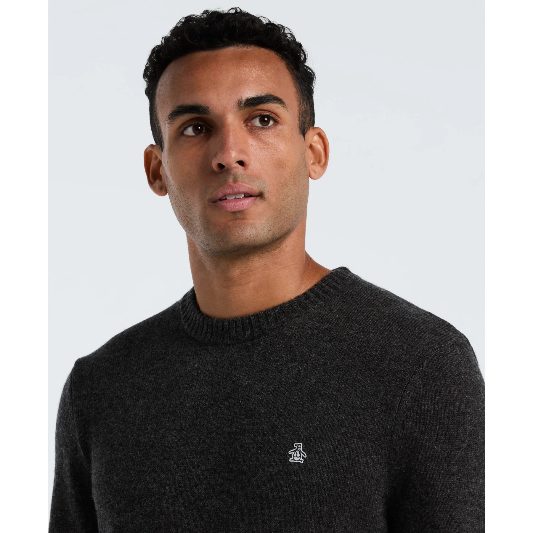 Lambswool Crew Neck Sweater In Dark Charcoal Heather - Image 3