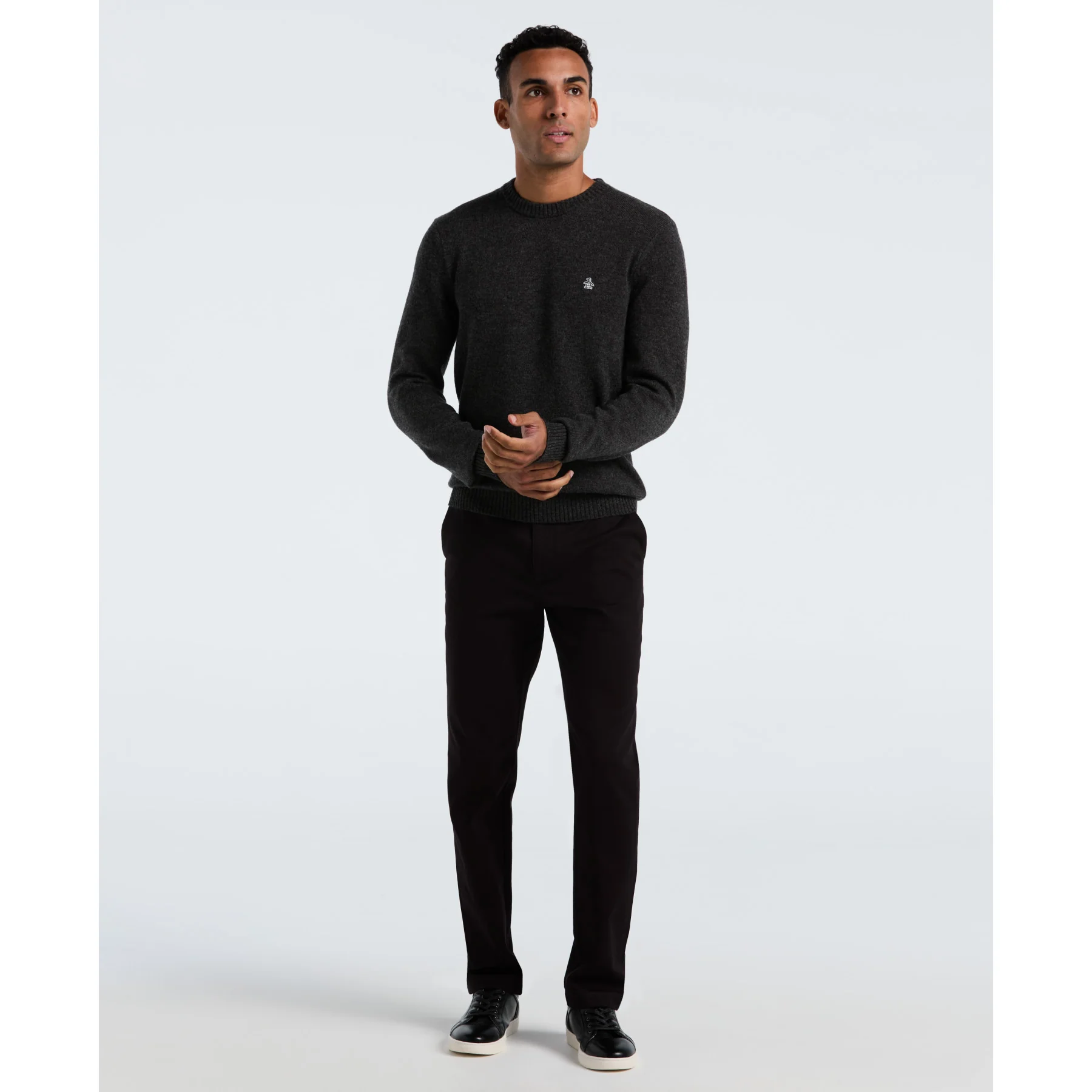 Lambswool Crew Neck Sweater In Dark Charcoal Heather - Image 4