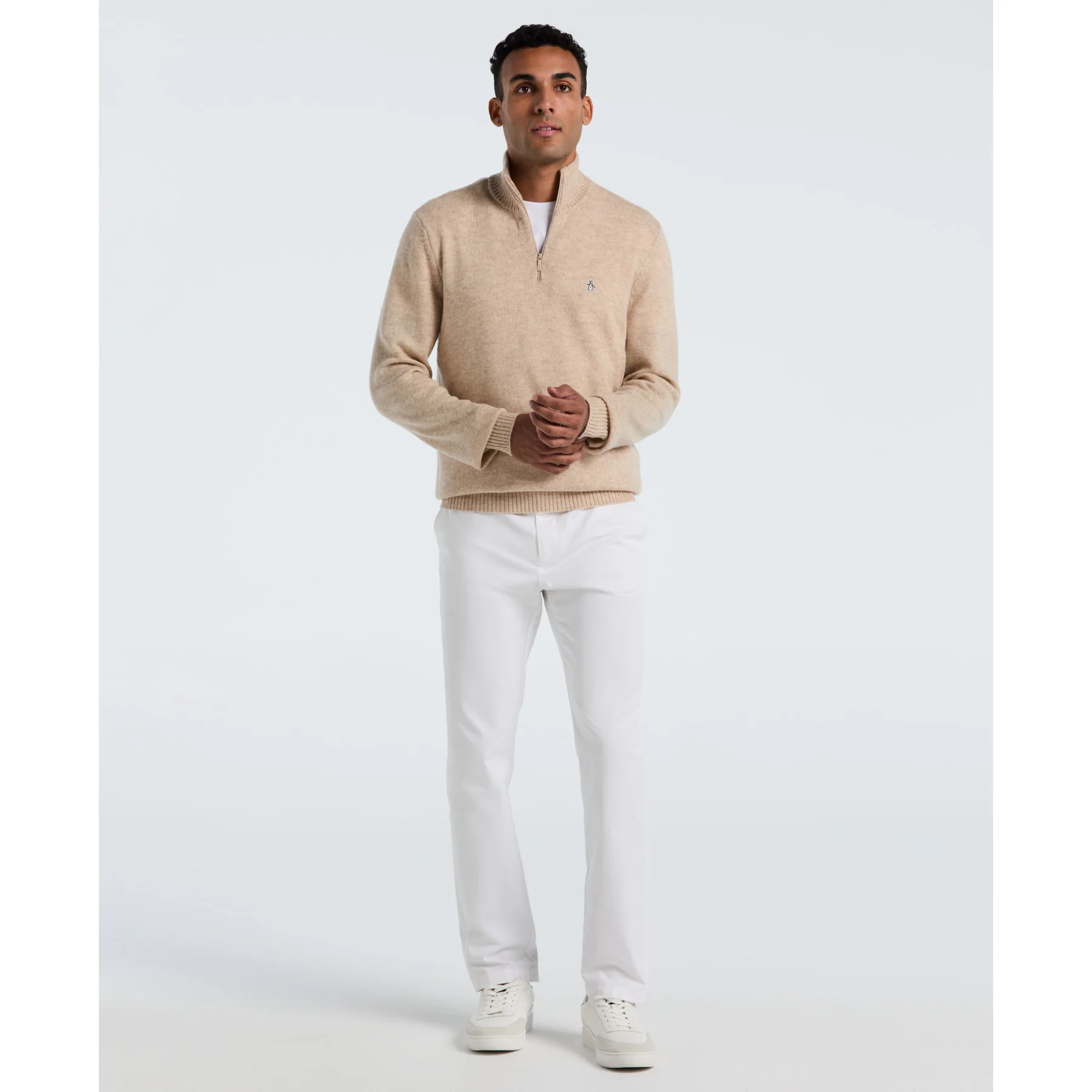 Lambswool Quarter Zip Sweater In Birch - Image 4