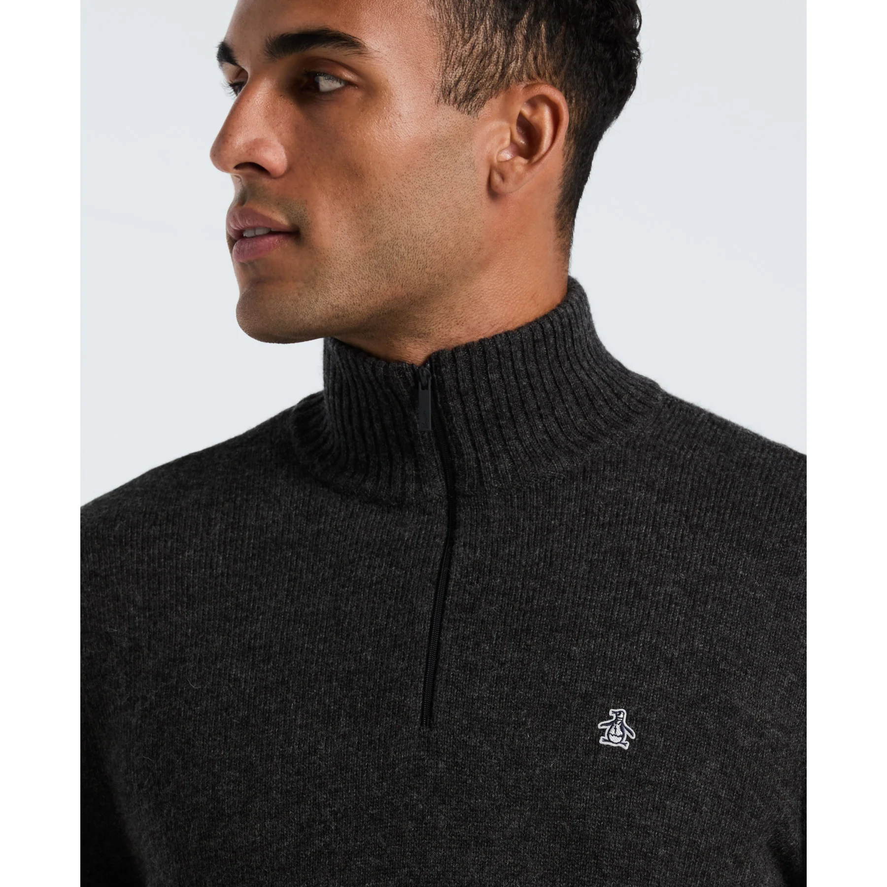 Lambswool Quarter Zip Sweater In Dark Charcoal Heather - Image 3