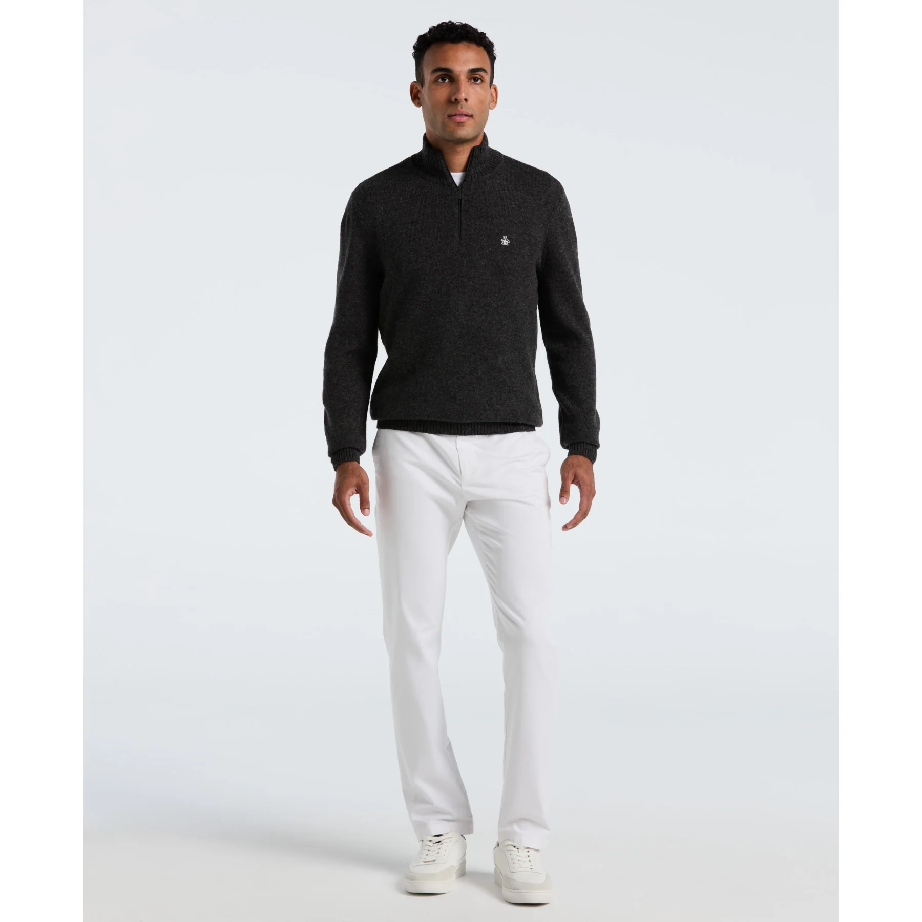 Lambswool Quarter Zip Sweater In Dark Charcoal Heather - Image 4