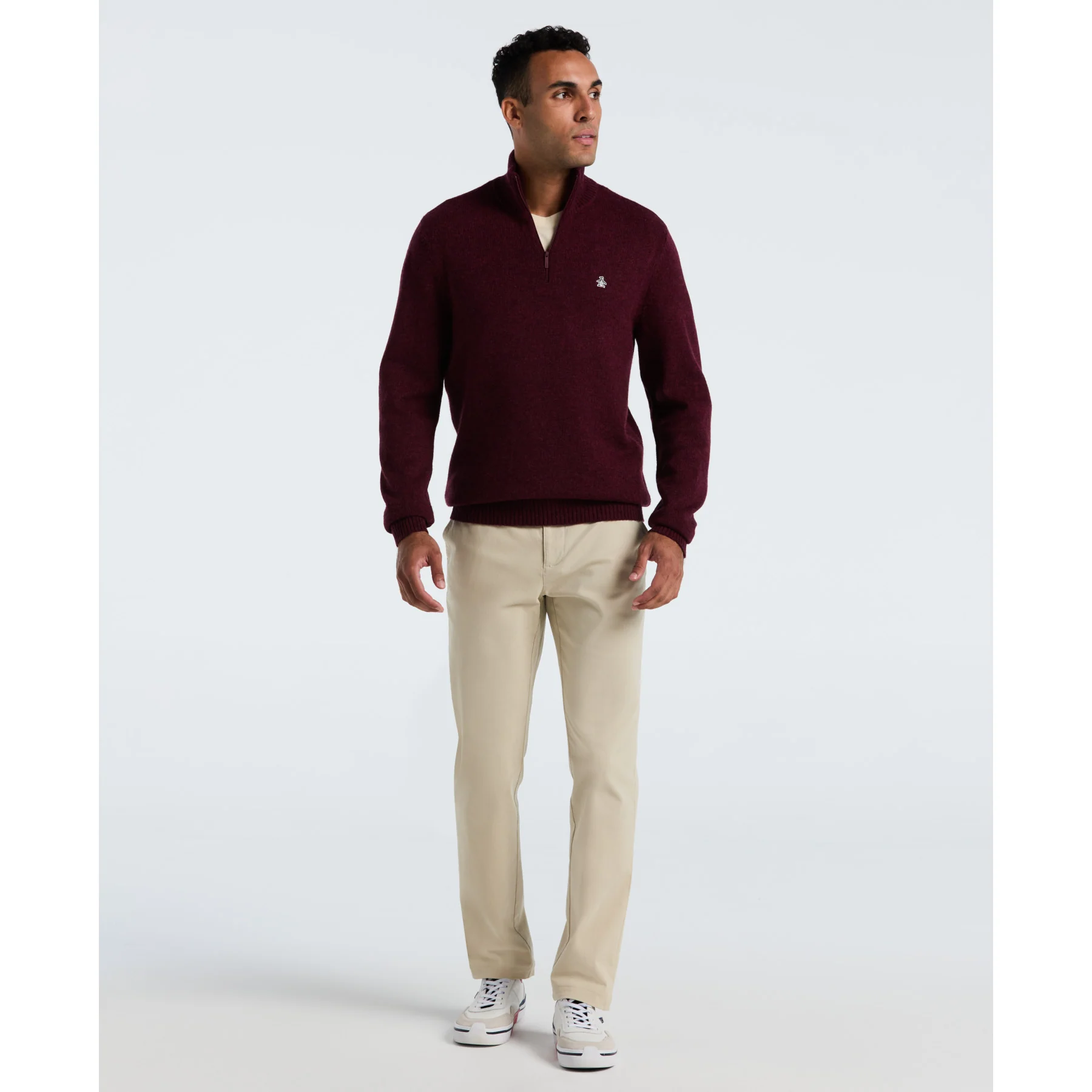 Lambswool Quarter Zip Sweater In Cabernet - Image 4