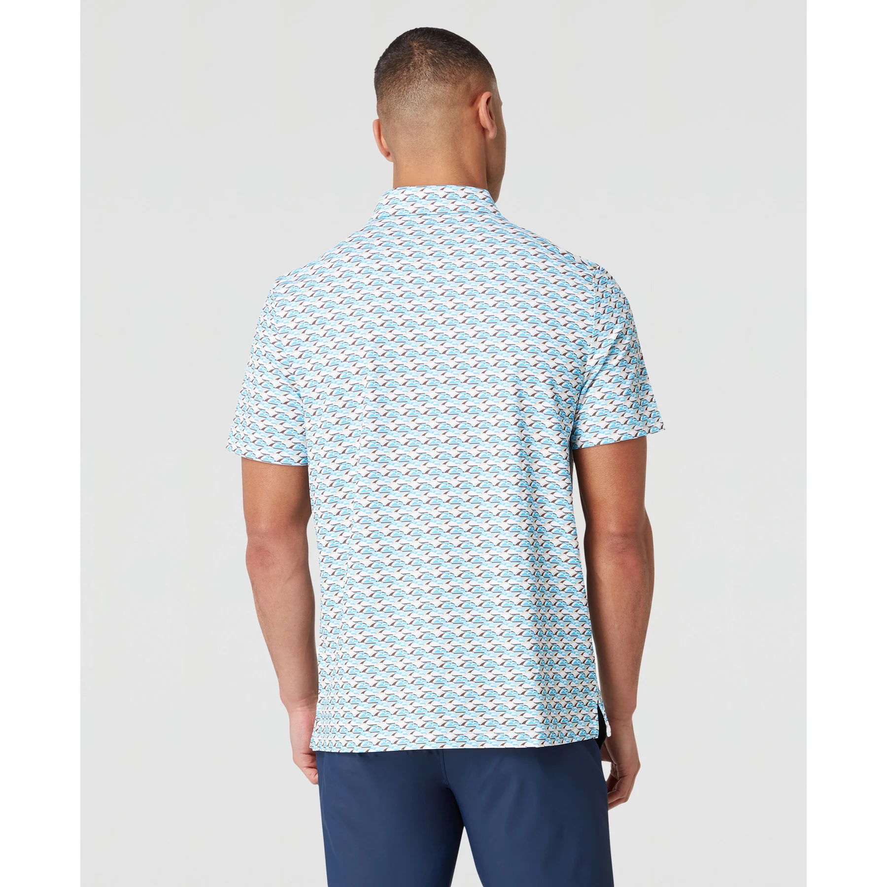 Layered Umbrella Print Golf Polo Shirt In Blue Grotto - Image 2