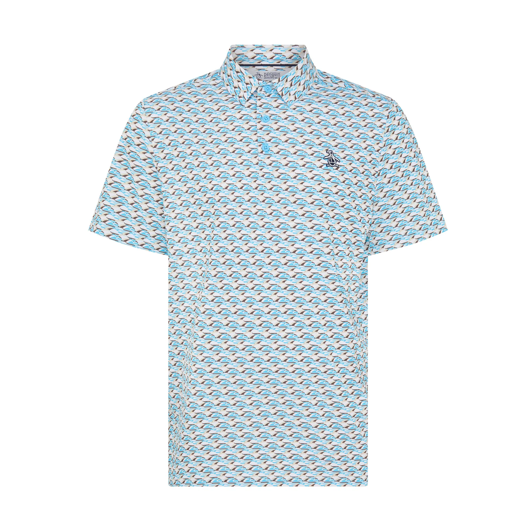 Layered Umbrella Print Golf Polo Shirt In Blue Grotto - Image 5