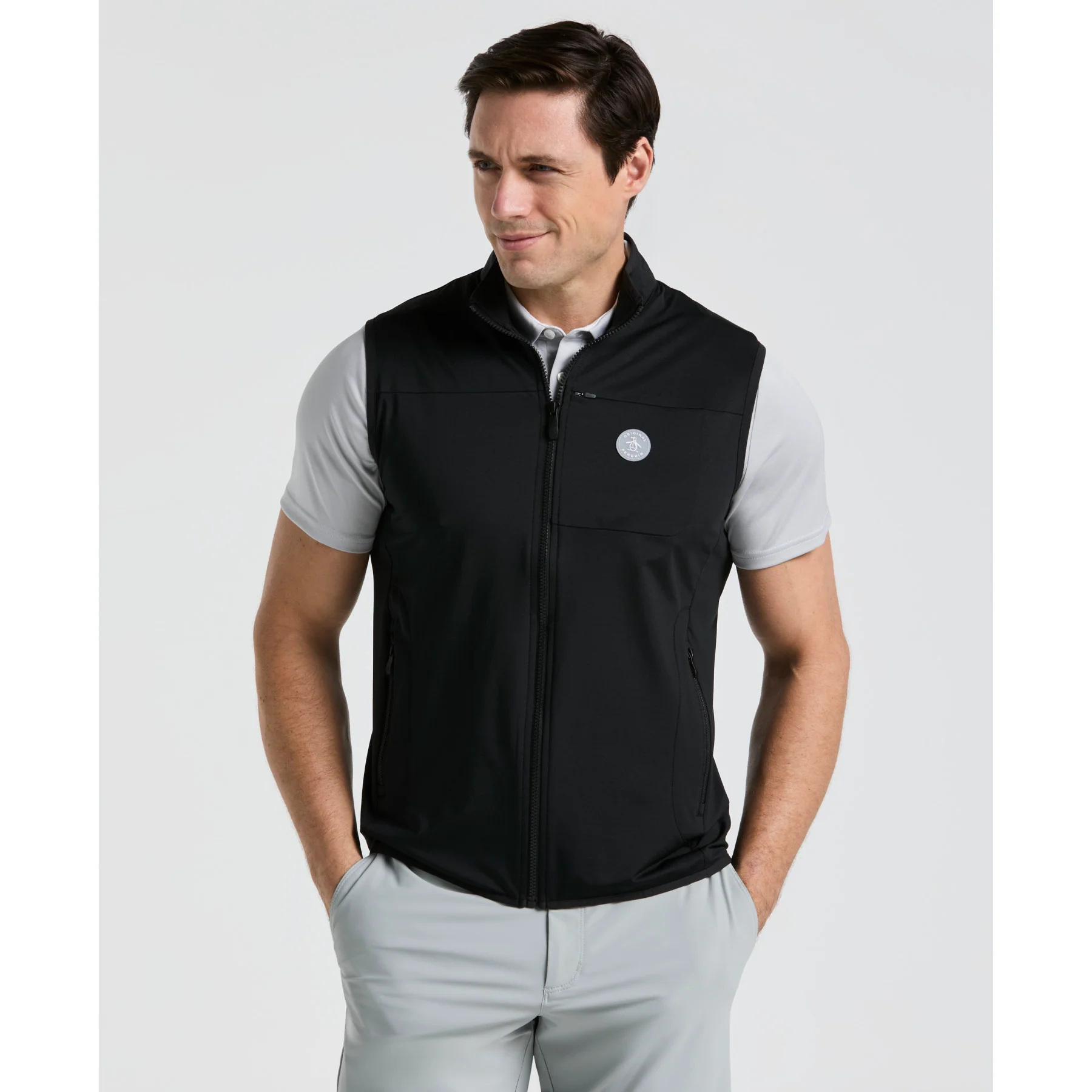 Lightweight Full Zip Golf Gilet In Caviar