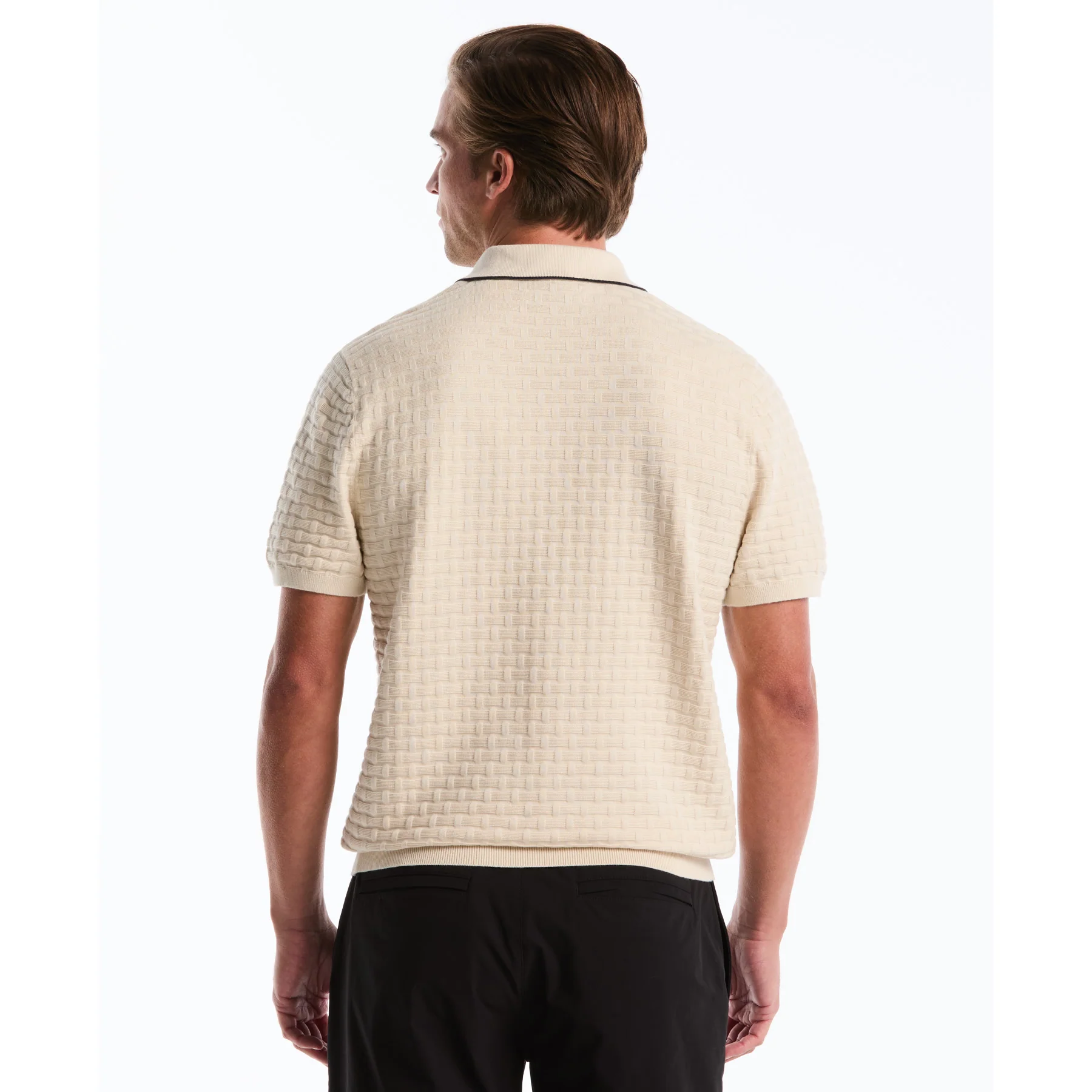 Links Stitch Quarter Zip Sweater Polo In Birch - Image 3