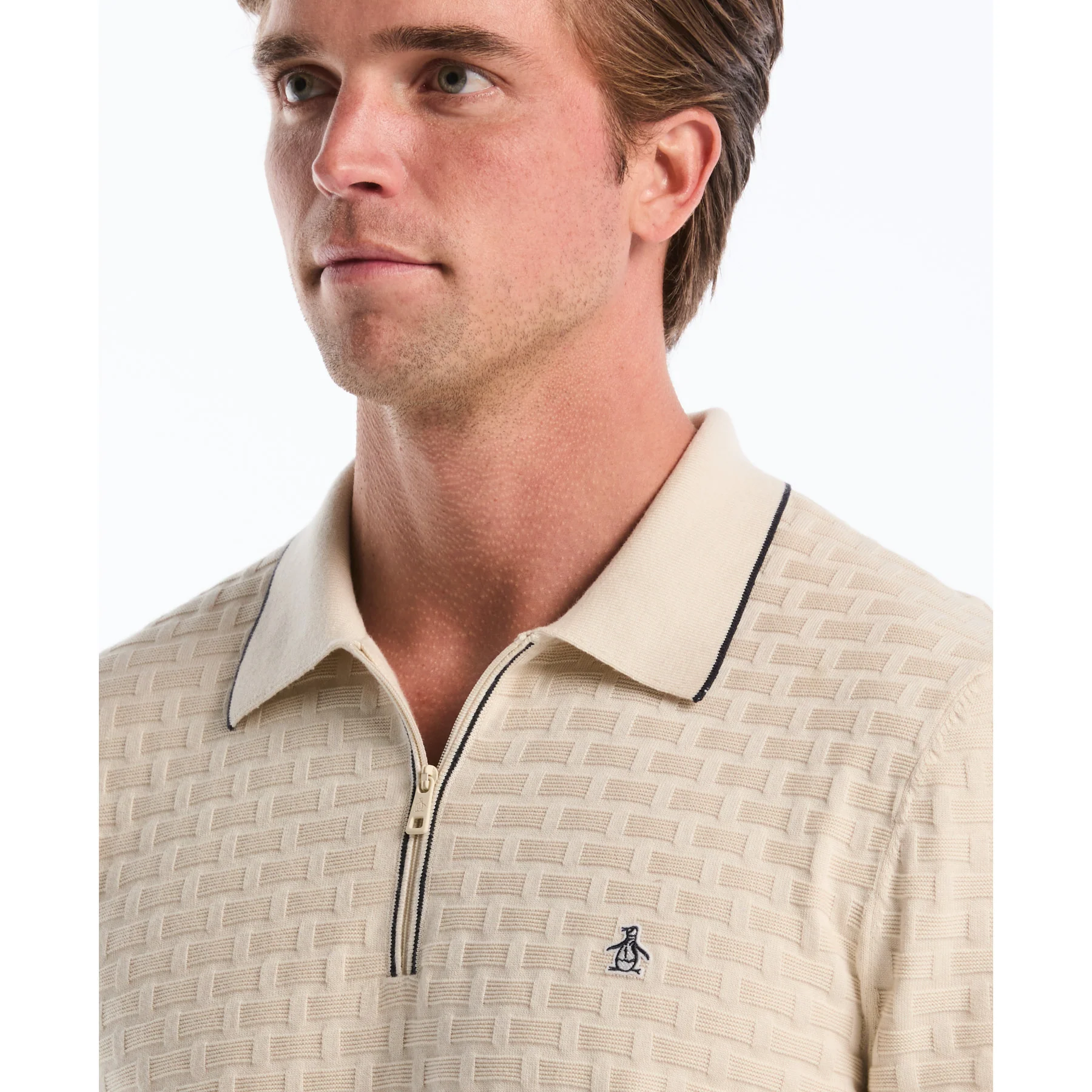 Links Stitch Quarter Zip Sweater Polo In Birch - Image 4