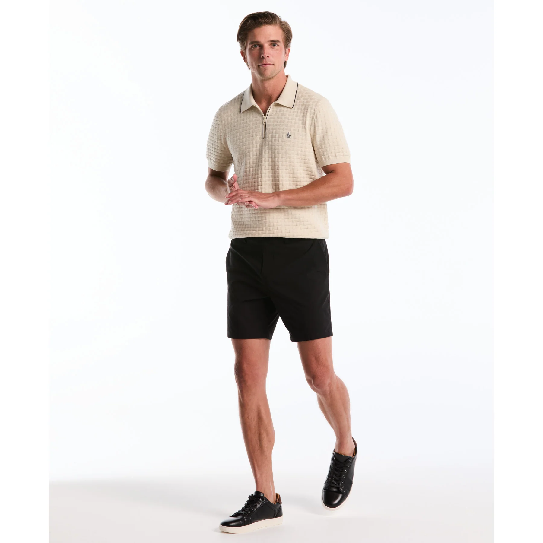 Links Stitch Quarter Zip Sweater Polo In Birch - Image 5