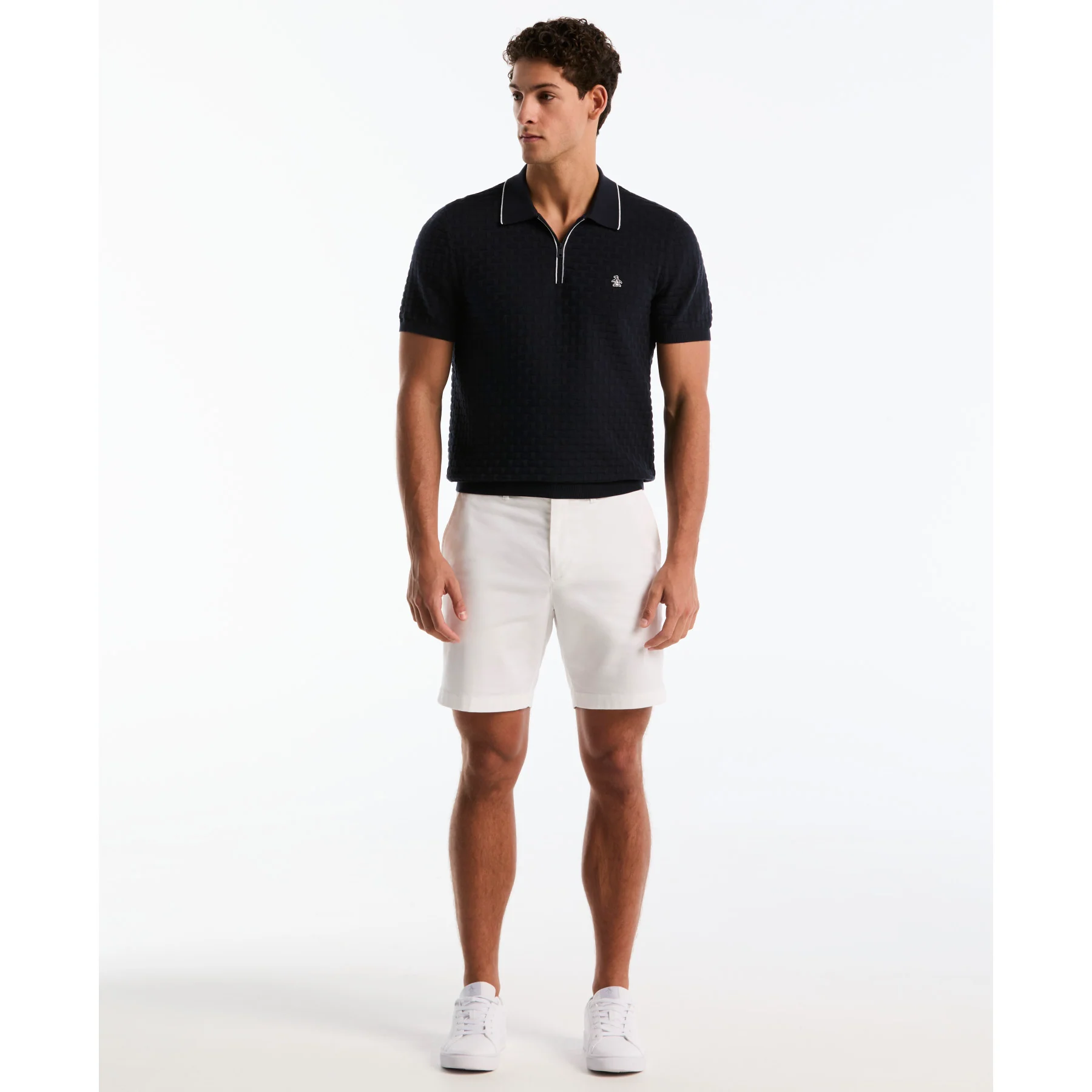 Links Stitch Quarter Zip Sweater Polo In Dark Sapphire - Image 2