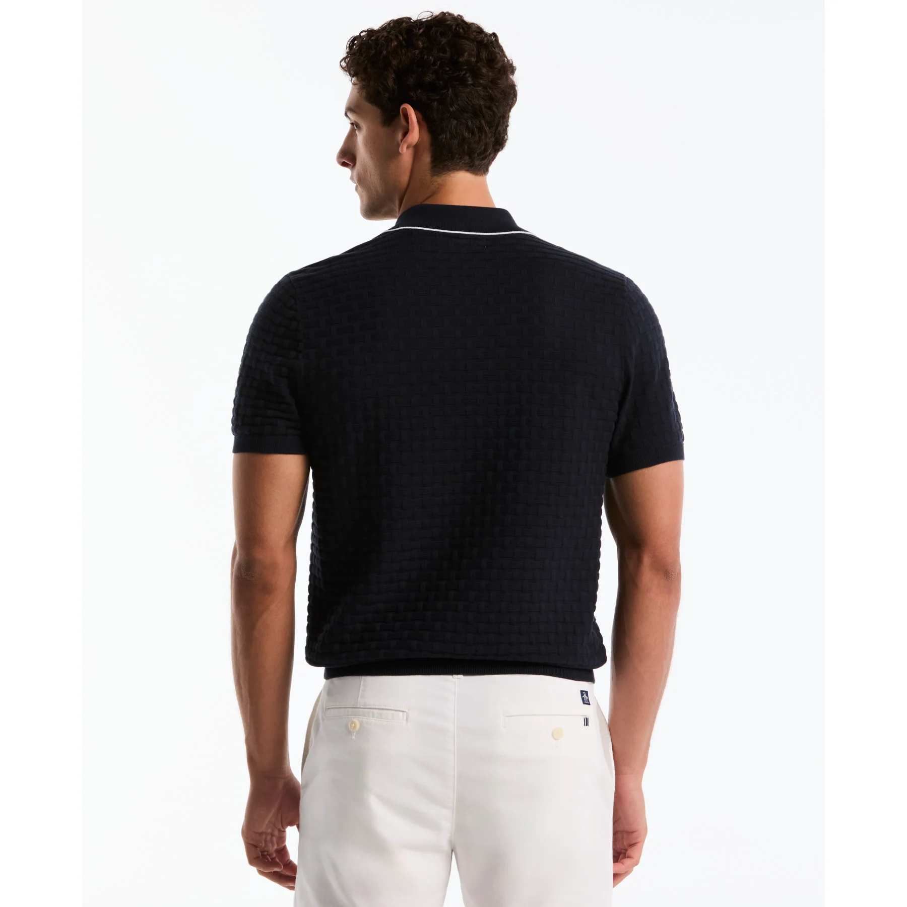 Links Stitch Quarter Zip Sweater Polo In Dark Sapphire - Image 3