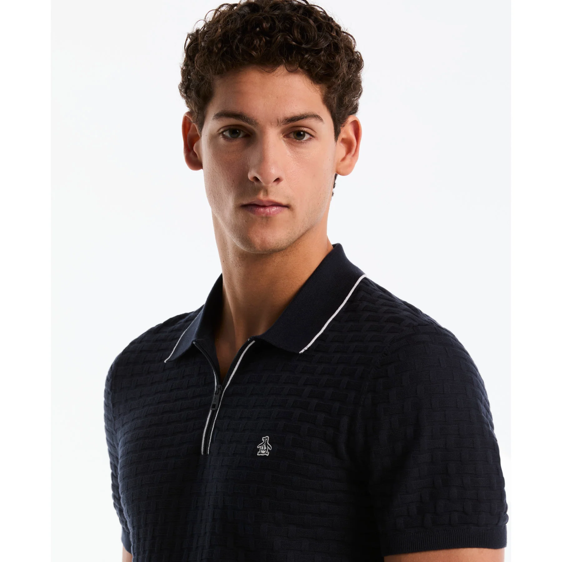 Links Stitch Quarter Zip Sweater Polo In Dark Sapphire - Image 4