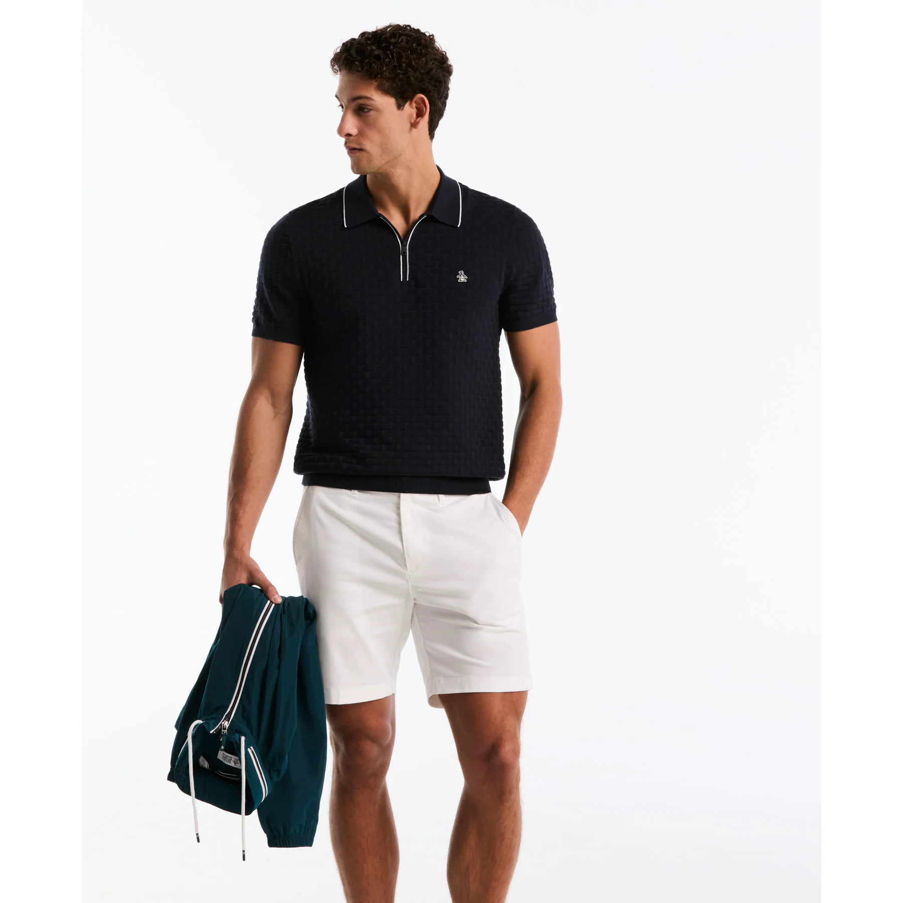 Links Stitch Quarter Zip Sweater Polo In Dark Sapphire - Image 5