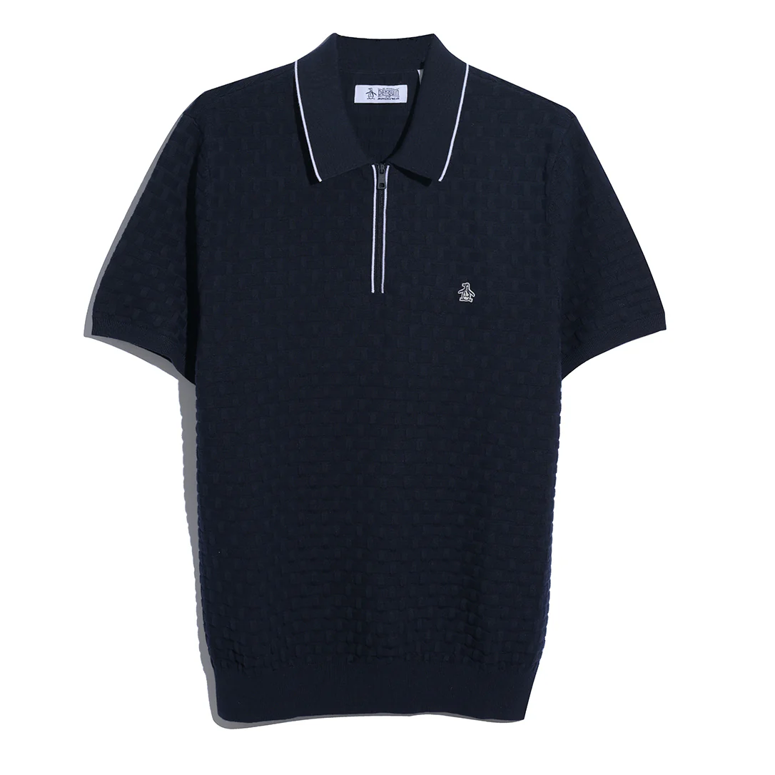 Links Stitch Quarter Zip Sweater Polo In Dark Sapphire - Image 6