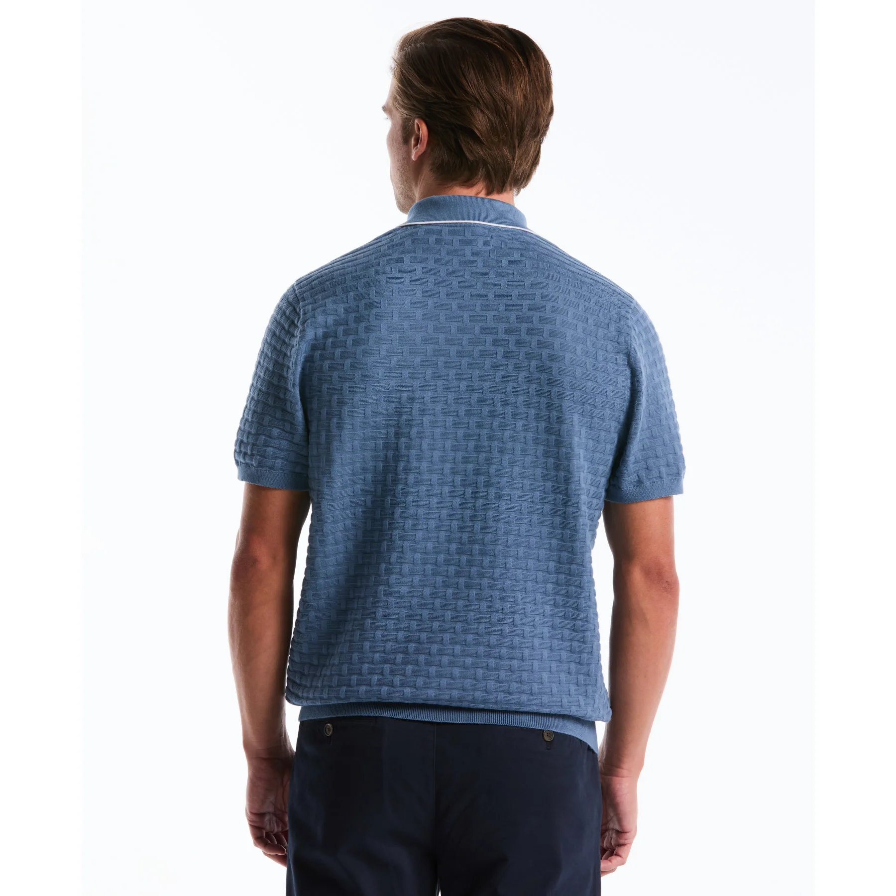 Links Stitch Quarter Zip Sweater Polo In Copen Blue - Image 3
