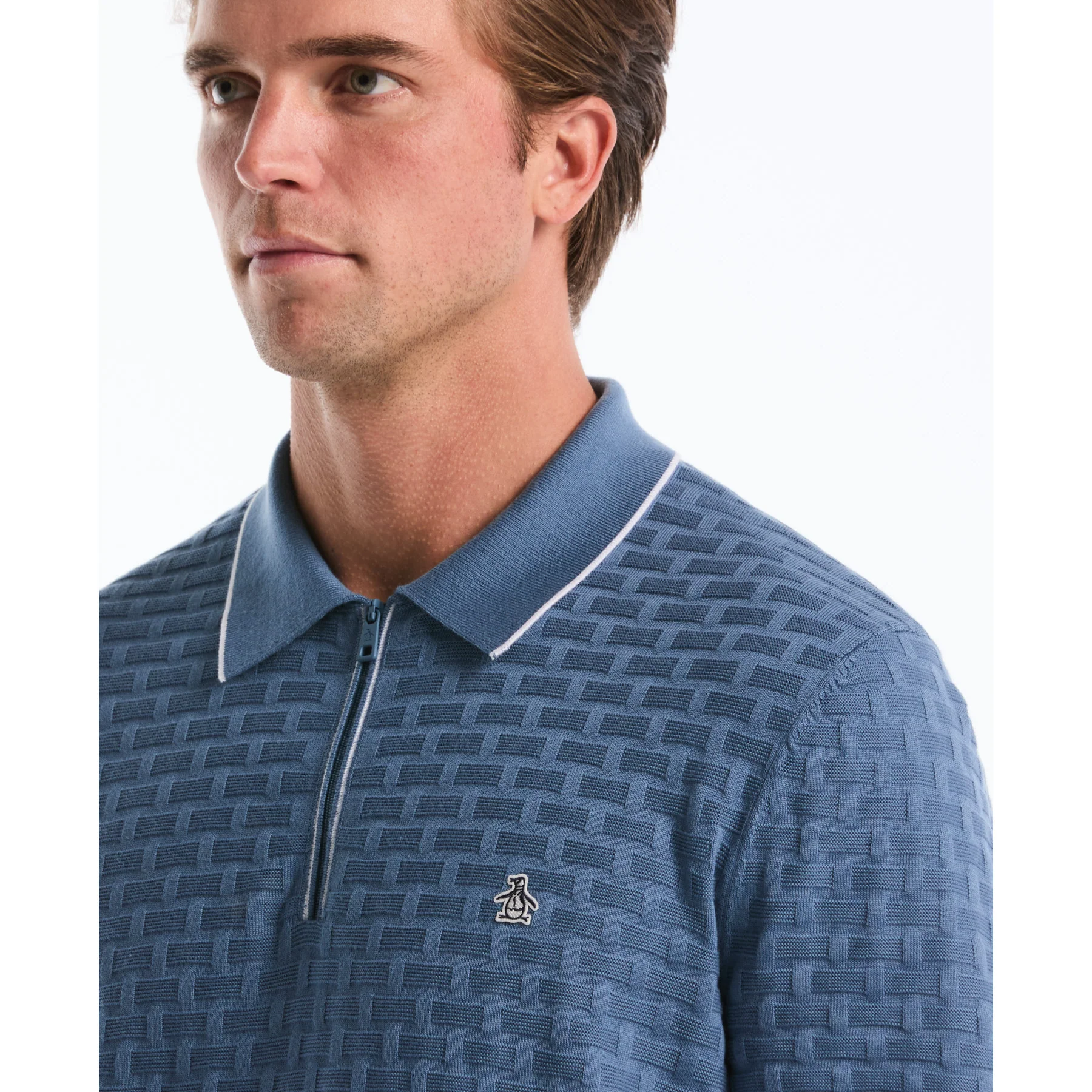 Links Stitch Quarter Zip Sweater Polo In Copen Blue - Image 4