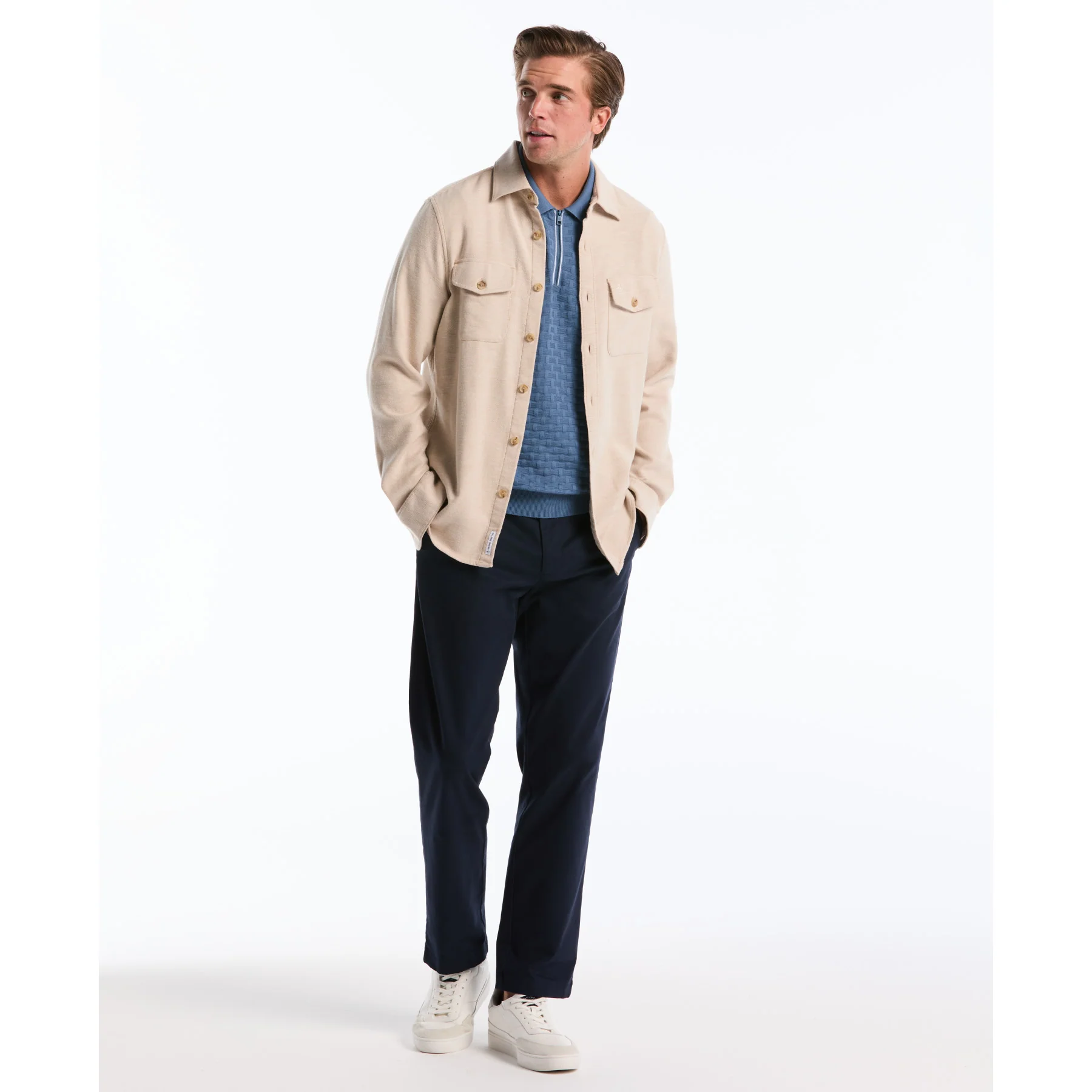 Links Stitch Quarter Zip Sweater Polo In Copen Blue - Image 5