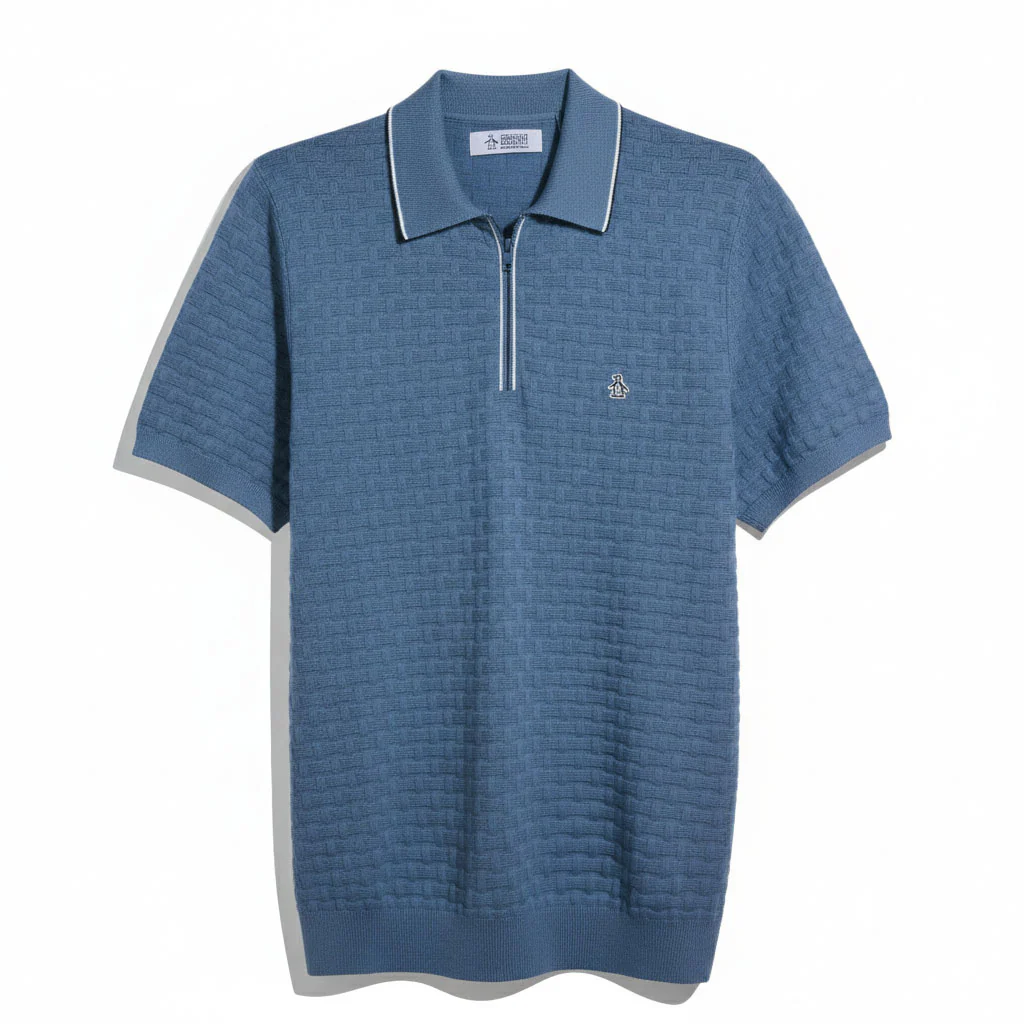 Links Stitch Quarter Zip Sweater Polo In Copen Blue - Image 6