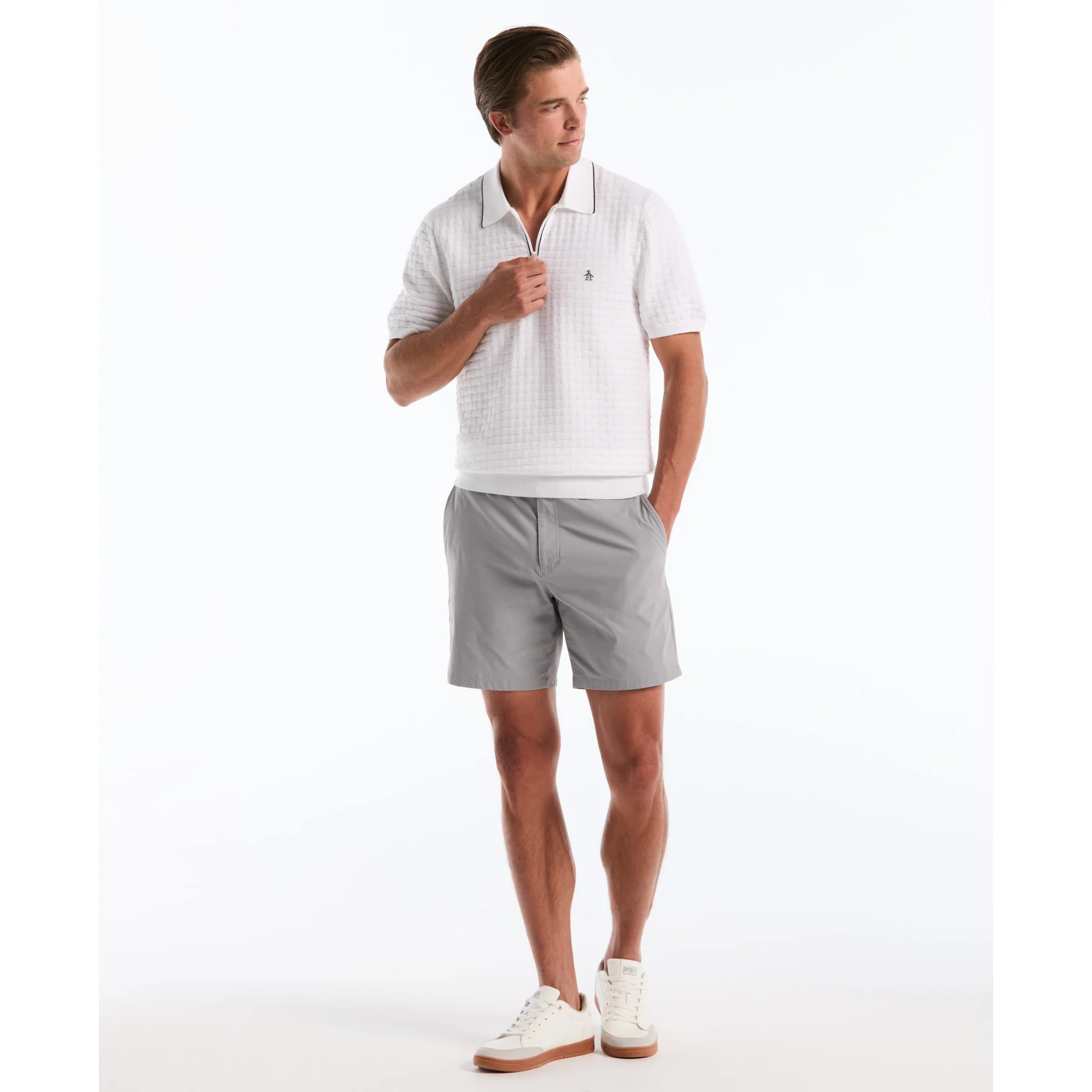 Links Stitch Quarter Zip Sweater Polo In Bright White - Image 2