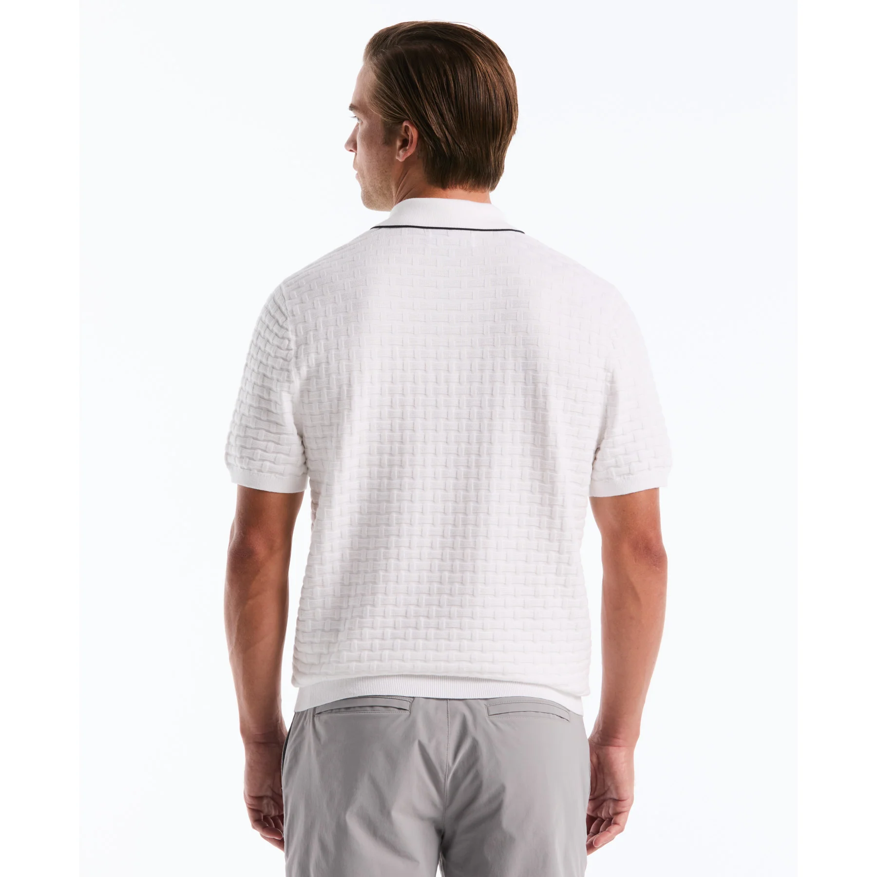 Links Stitch Quarter Zip Sweater Polo In Bright White - Image 3