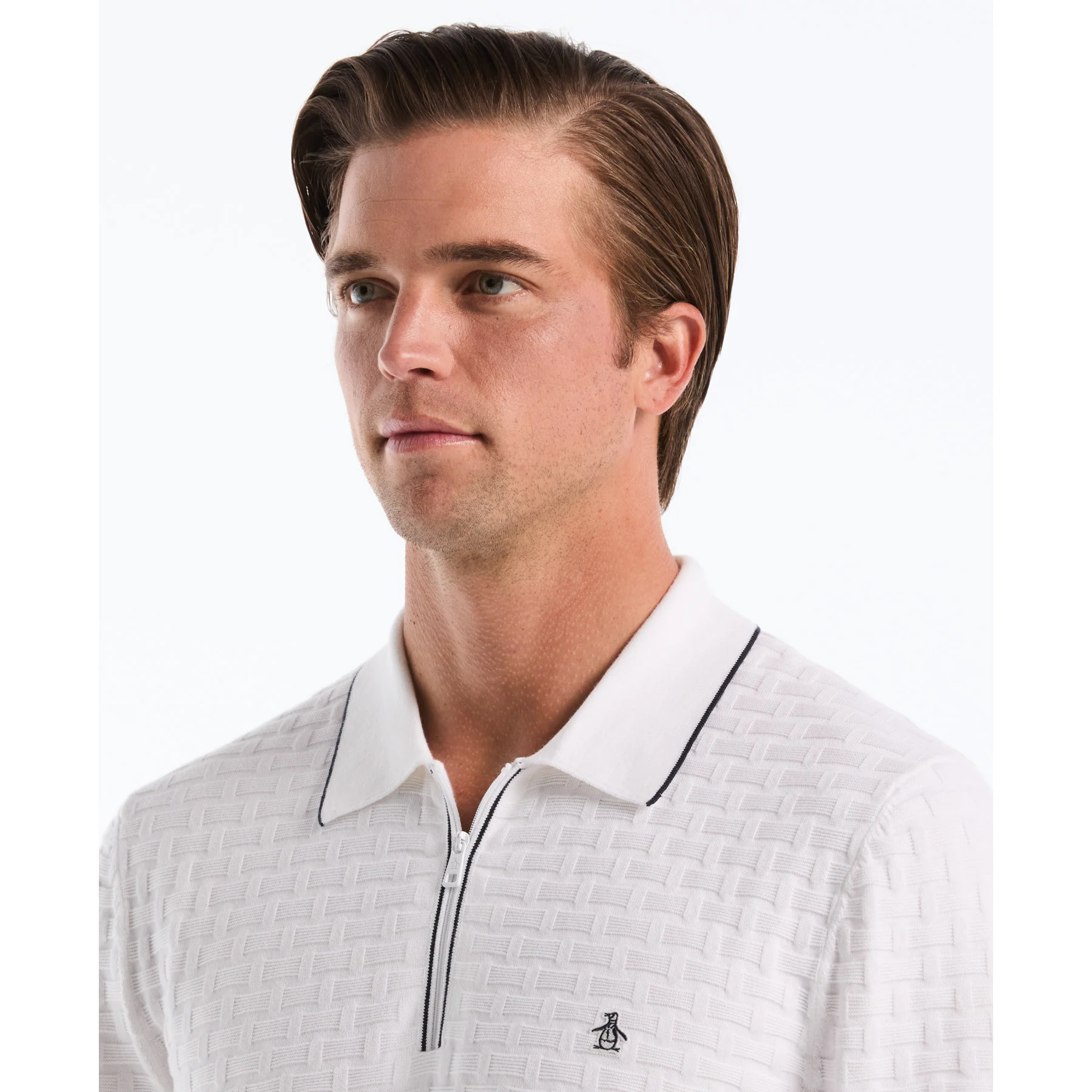 Links Stitch Quarter Zip Sweater Polo In Bright White - Image 4