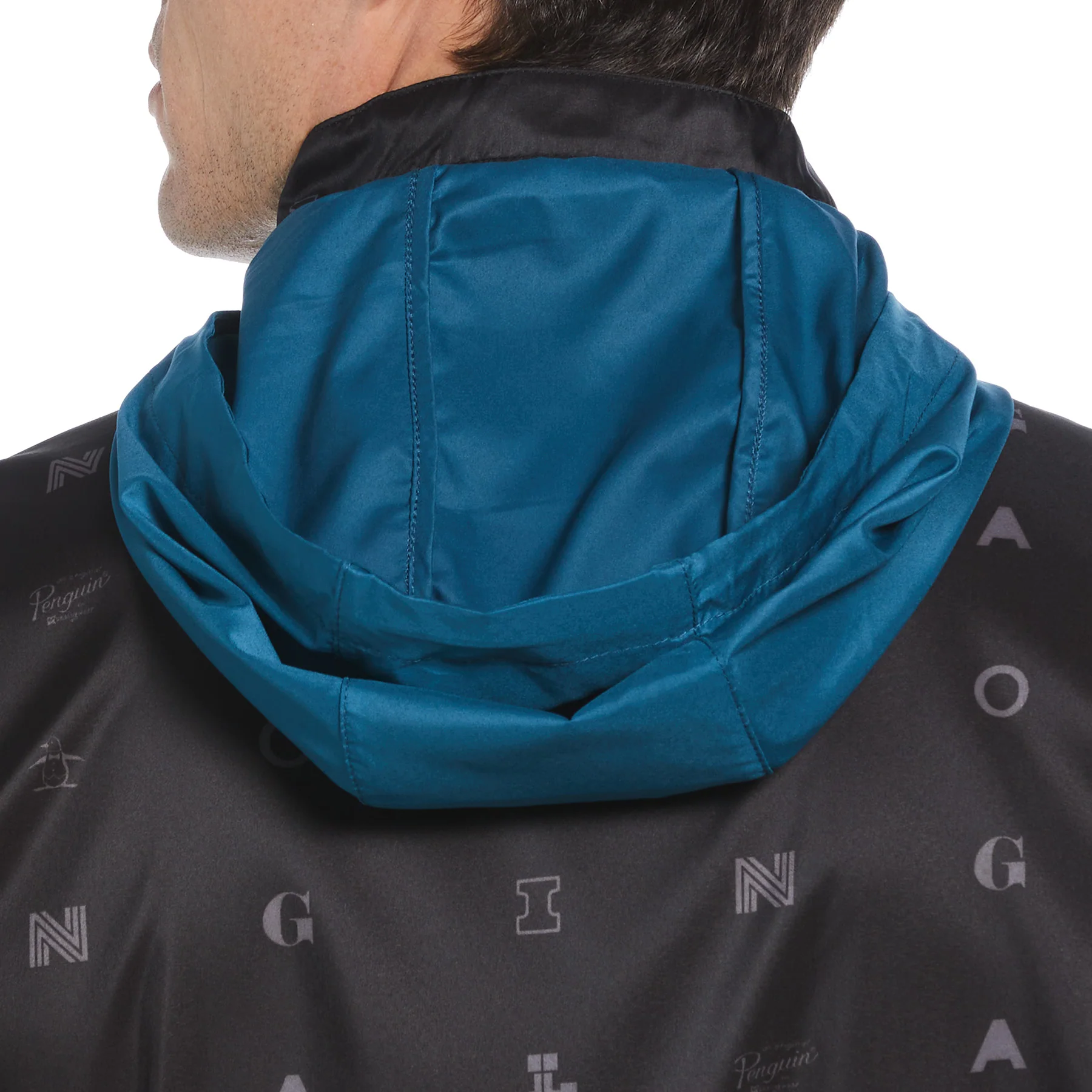 Logo Print Golf Wind Jacket With Hidden Hood In Caviar - Image 3