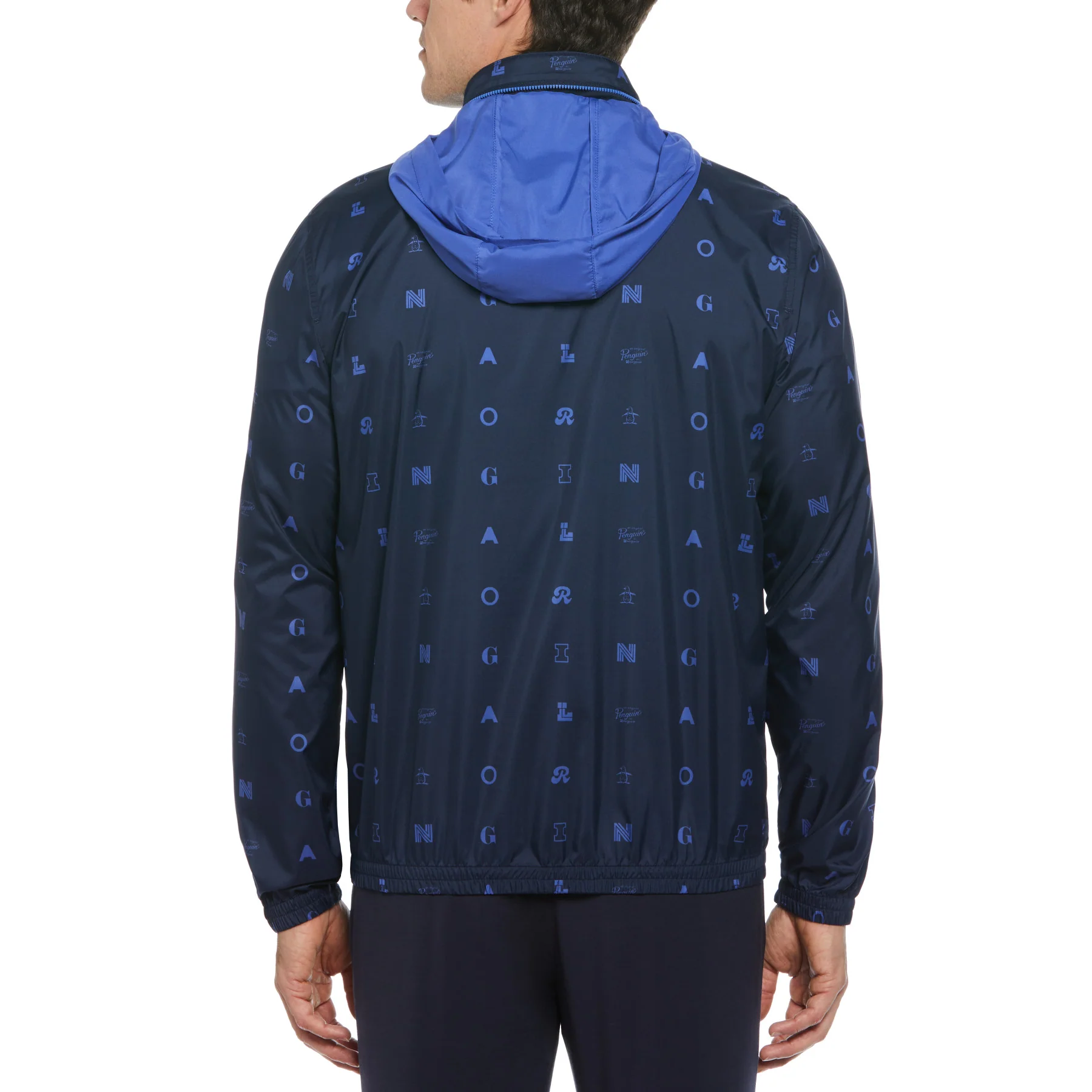 Logo Print Golf Wind Jacket With Hidden Hood In Black Iris - Image 2
